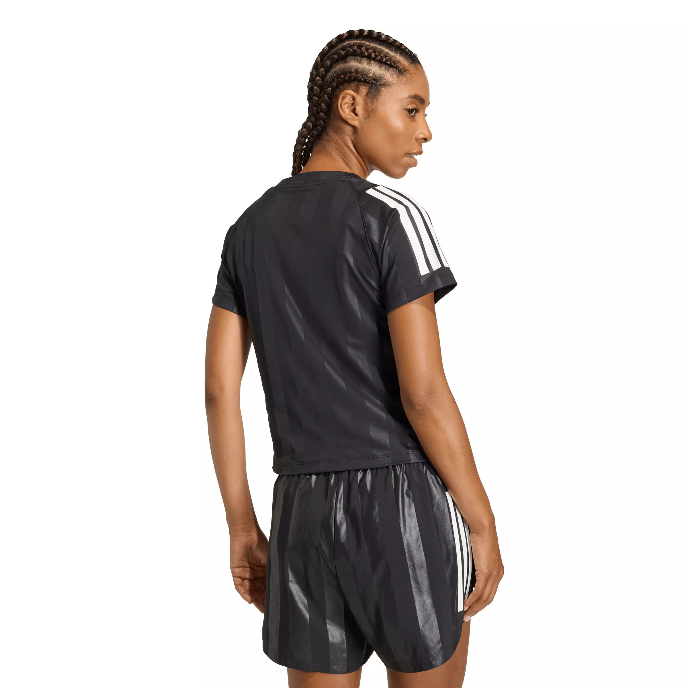 adidas Women's Hyperglam 3-Stripes Emboss T-Shirt - Black - BLACK