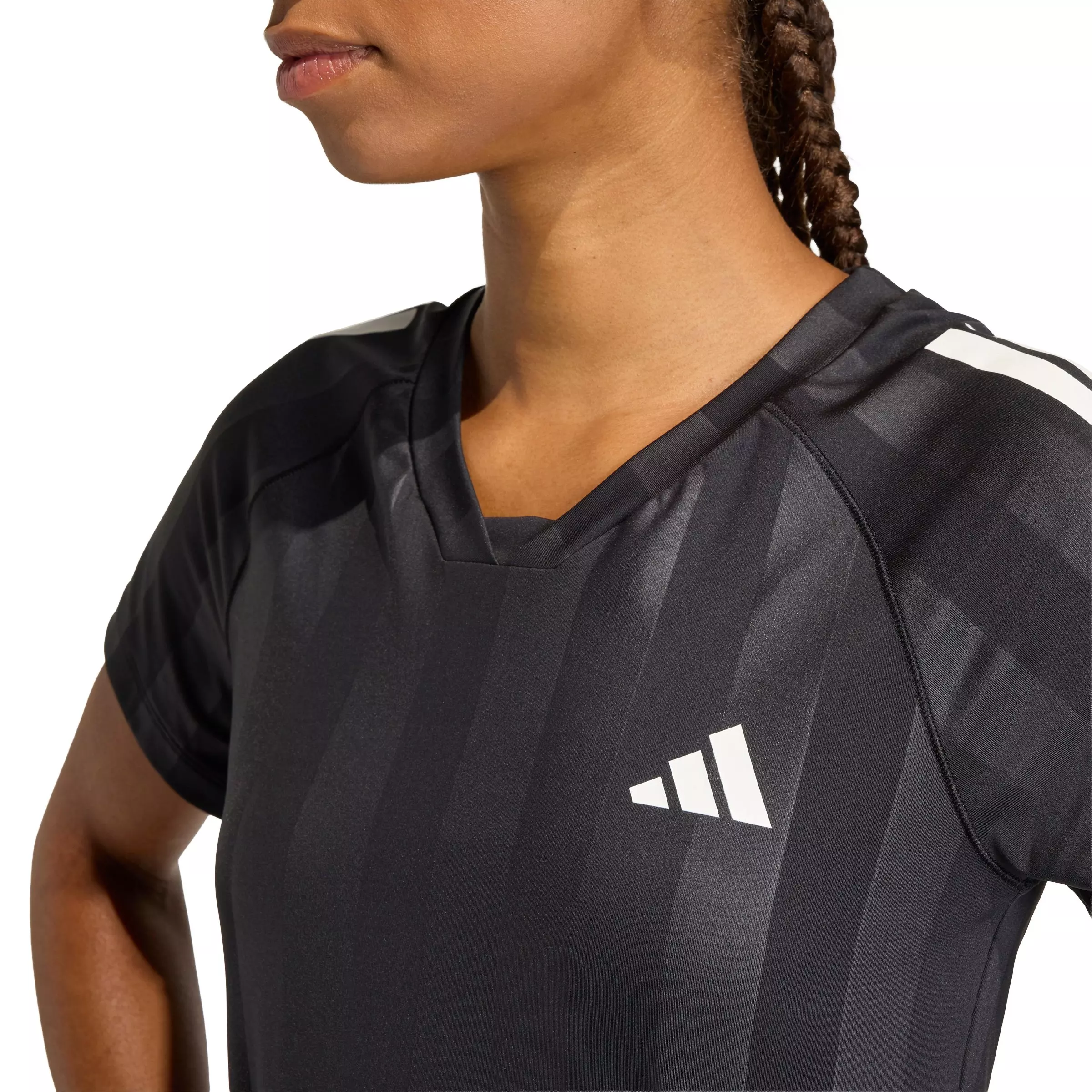 adidas Women's Hyperglam 3-Stripes Emboss T-Shirt - Black - BLACK