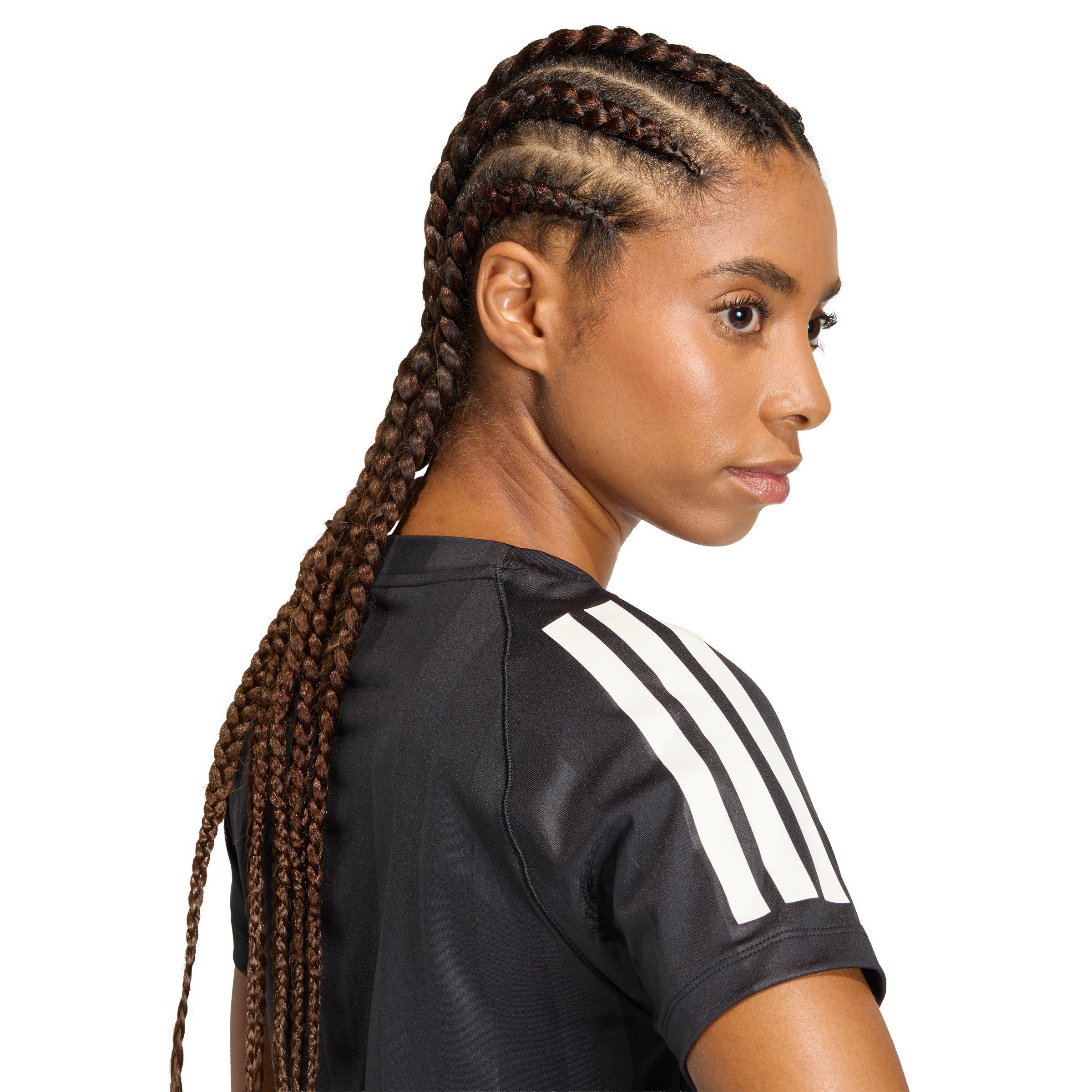 adidas Women's Hyperglam 3-Stripes Emboss T-Shirt - Black - BLACK Thumbnail View 4