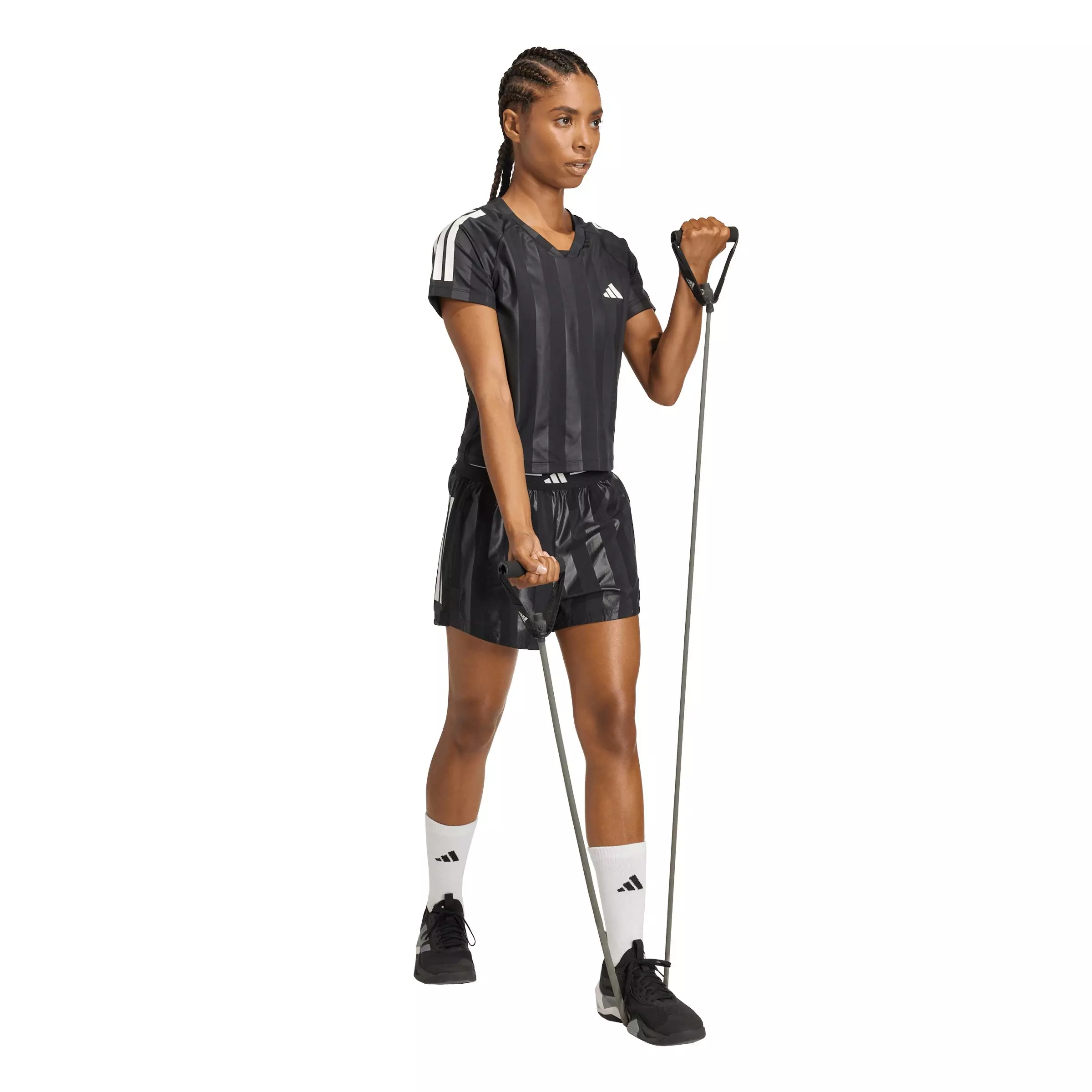 adidas Women's Hyperglam 3-Stripes Emboss T-Shirt - Black - BLACK