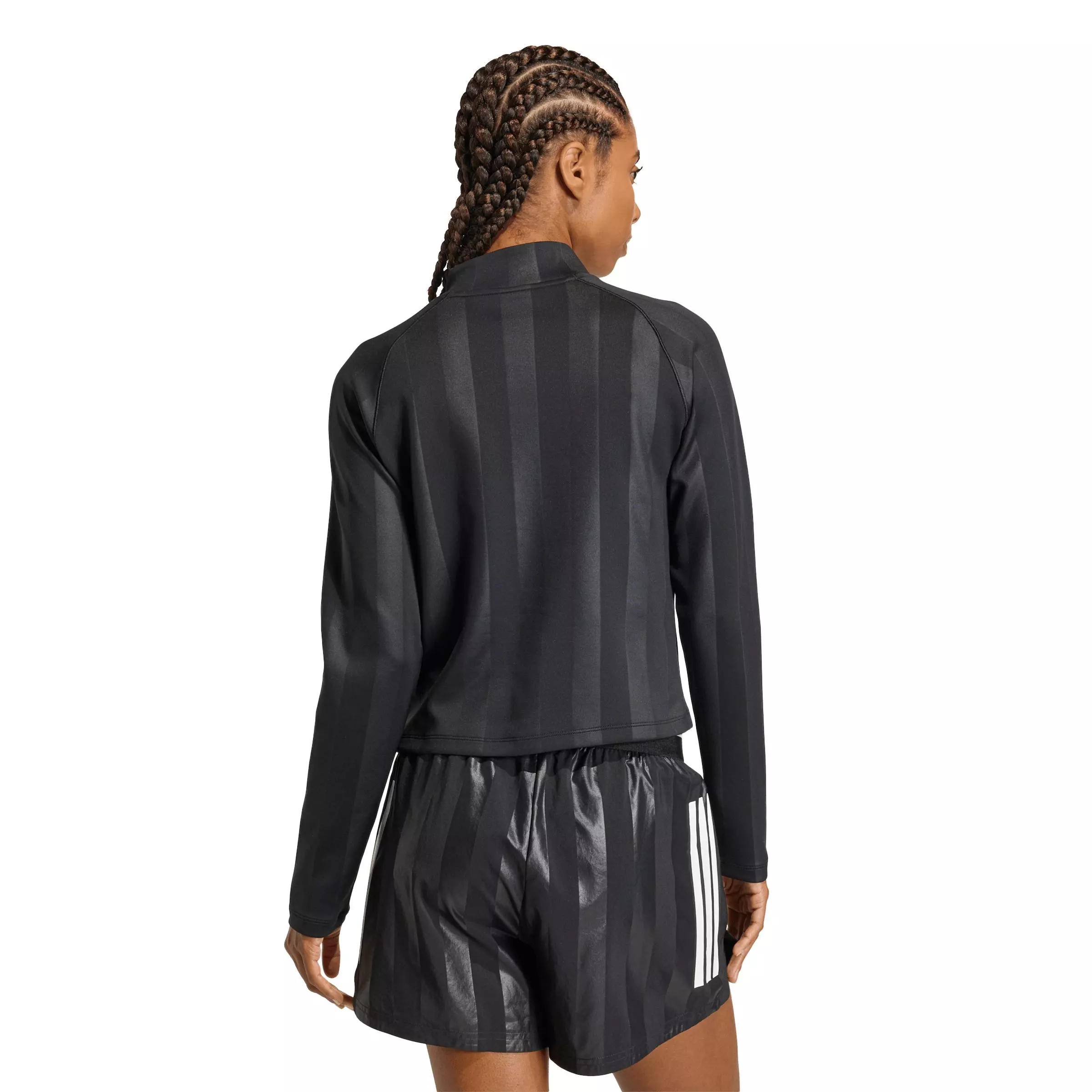 adidas Women's Hyperglam 3-Stripes Emboss 1/4 Zip Cover Up Track Top - Black - BLACK