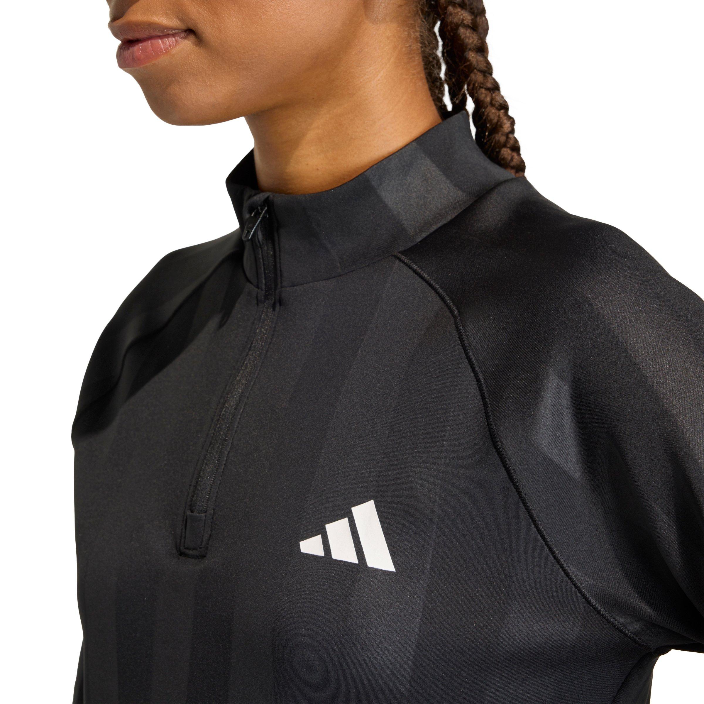 adidas Women's Hyperglam 3-Stripes Emboss 1/4 Zip Cover Up Track Top - Black - BLACK Thumbnail View 3