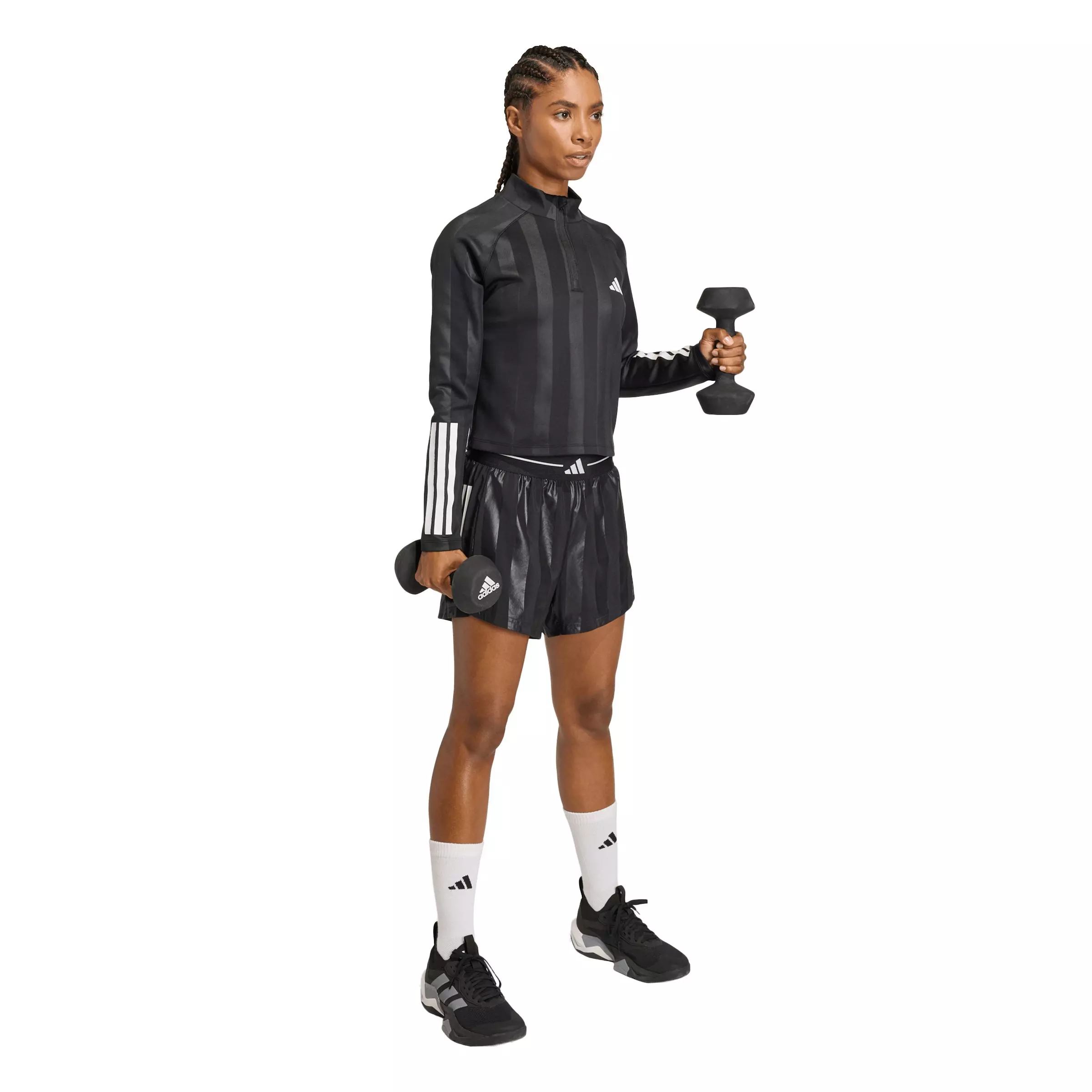 adidas Women's Hyperglam 3-Stripes Emboss 1/4 Zip Cover Up Track Top - Black - BLACK