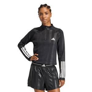 adidas Women's Hyperglam 3-Stripes Emboss 1/4 Zip Cover Up Track Top - Black