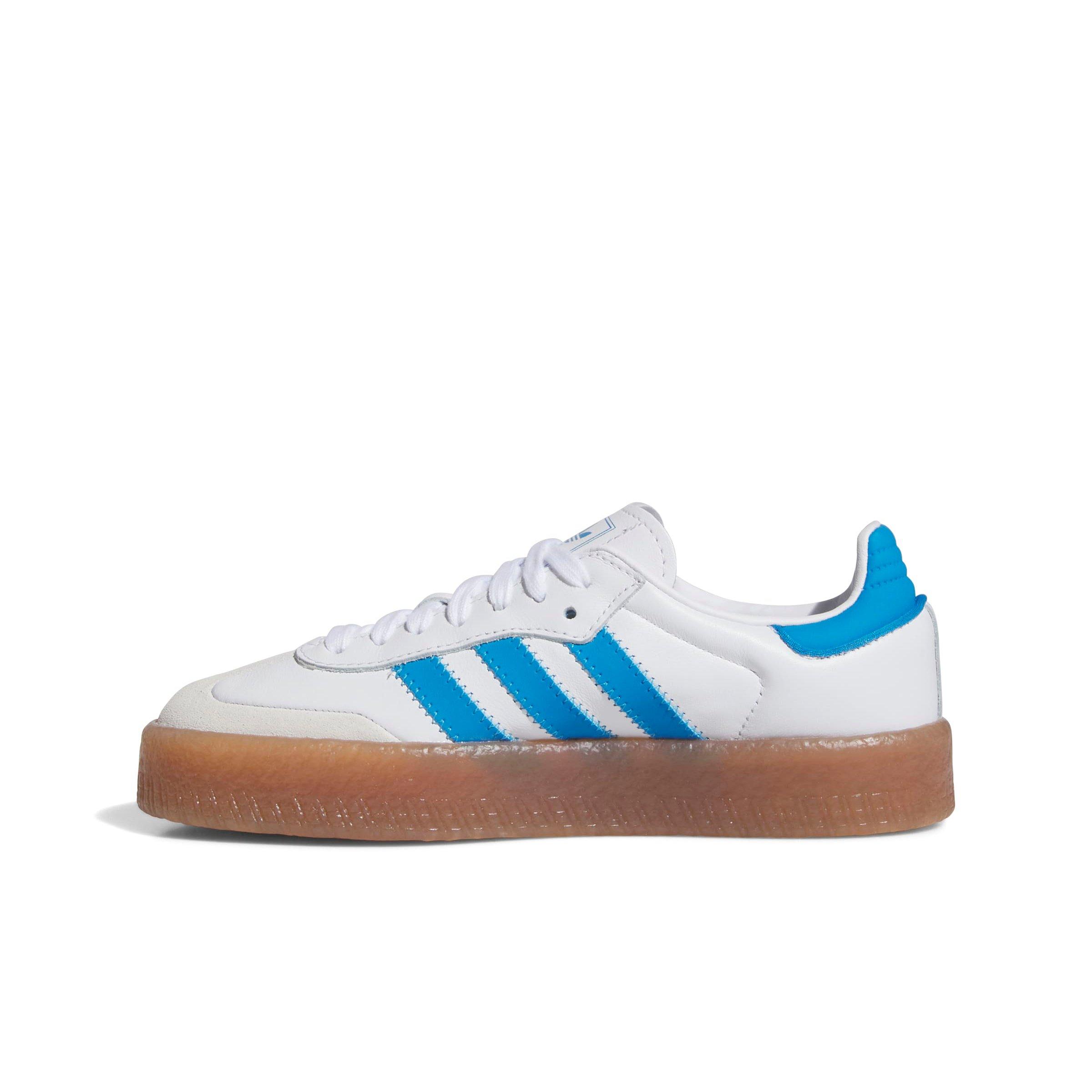 adidas Originals Sambae Grade School Girls' "Ftwr White/Bright Blue/Gold Metallic" Shoe