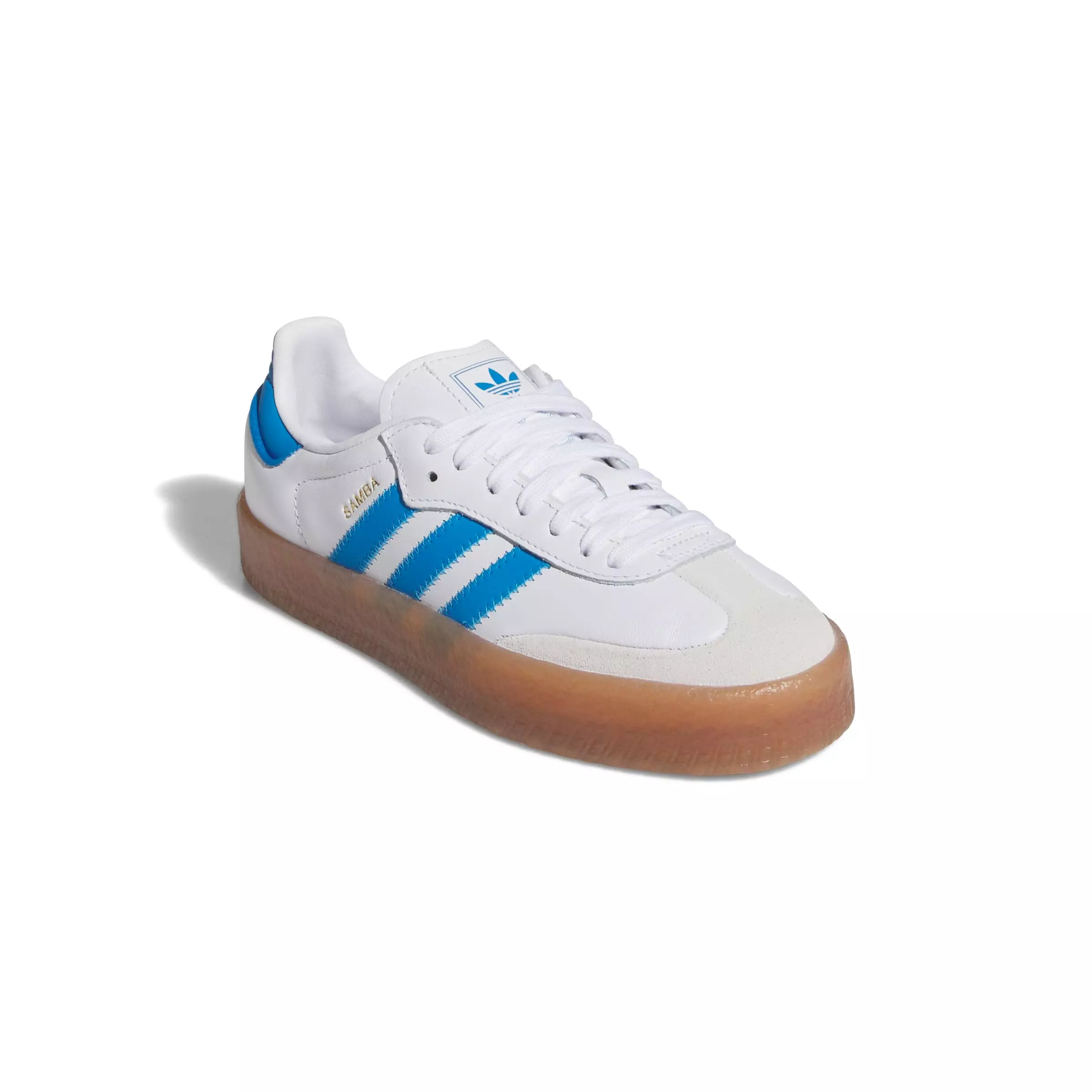 adidas Originals Sambae "Ftwr White/Bright Blue/Gold Metallic" Grade School Girls' Shoe - WHITE/BLUE/GOLD