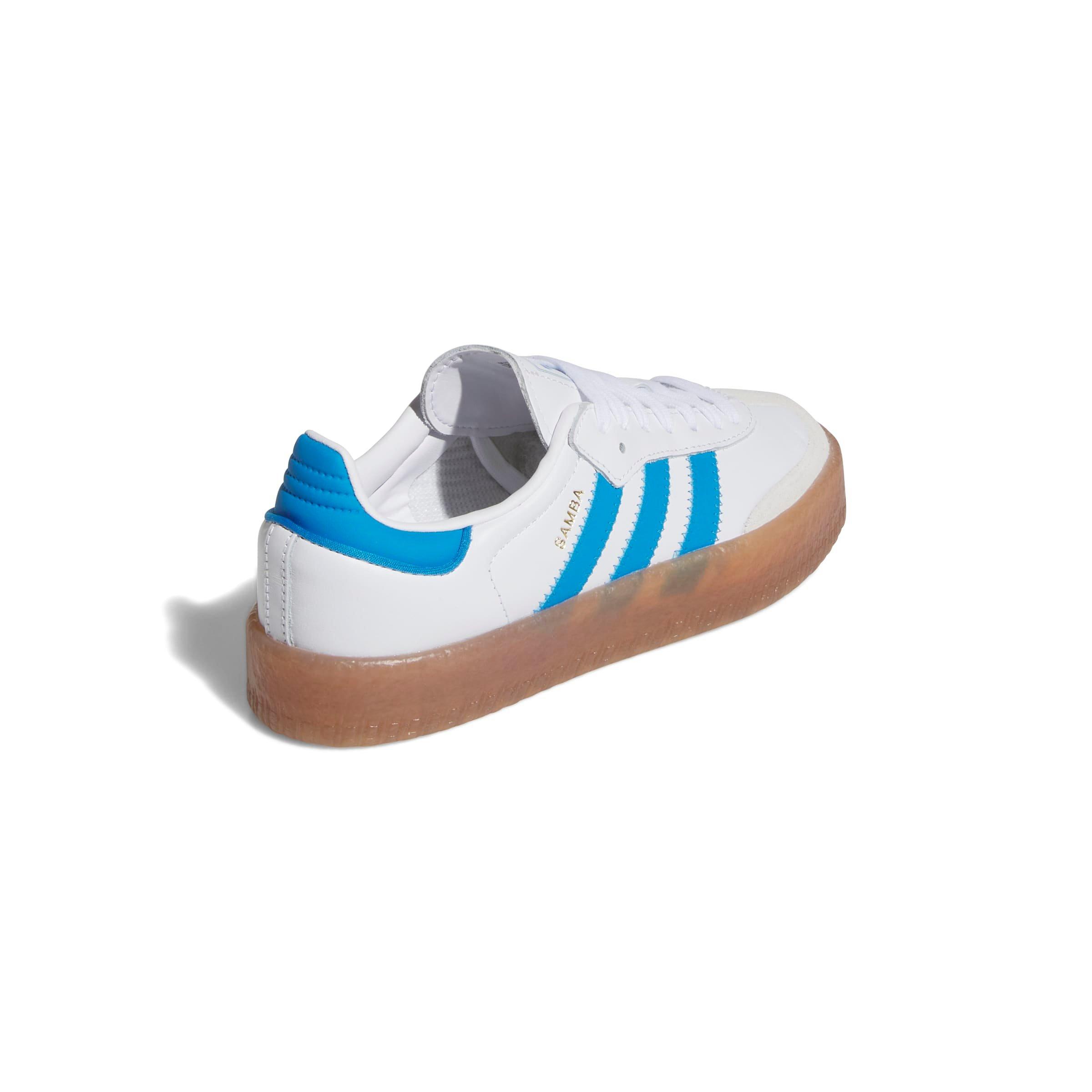 adidas Originals Sambae Grade School Girls' "Ftwr White/Bright Blue/Gold Metallic" Shoe