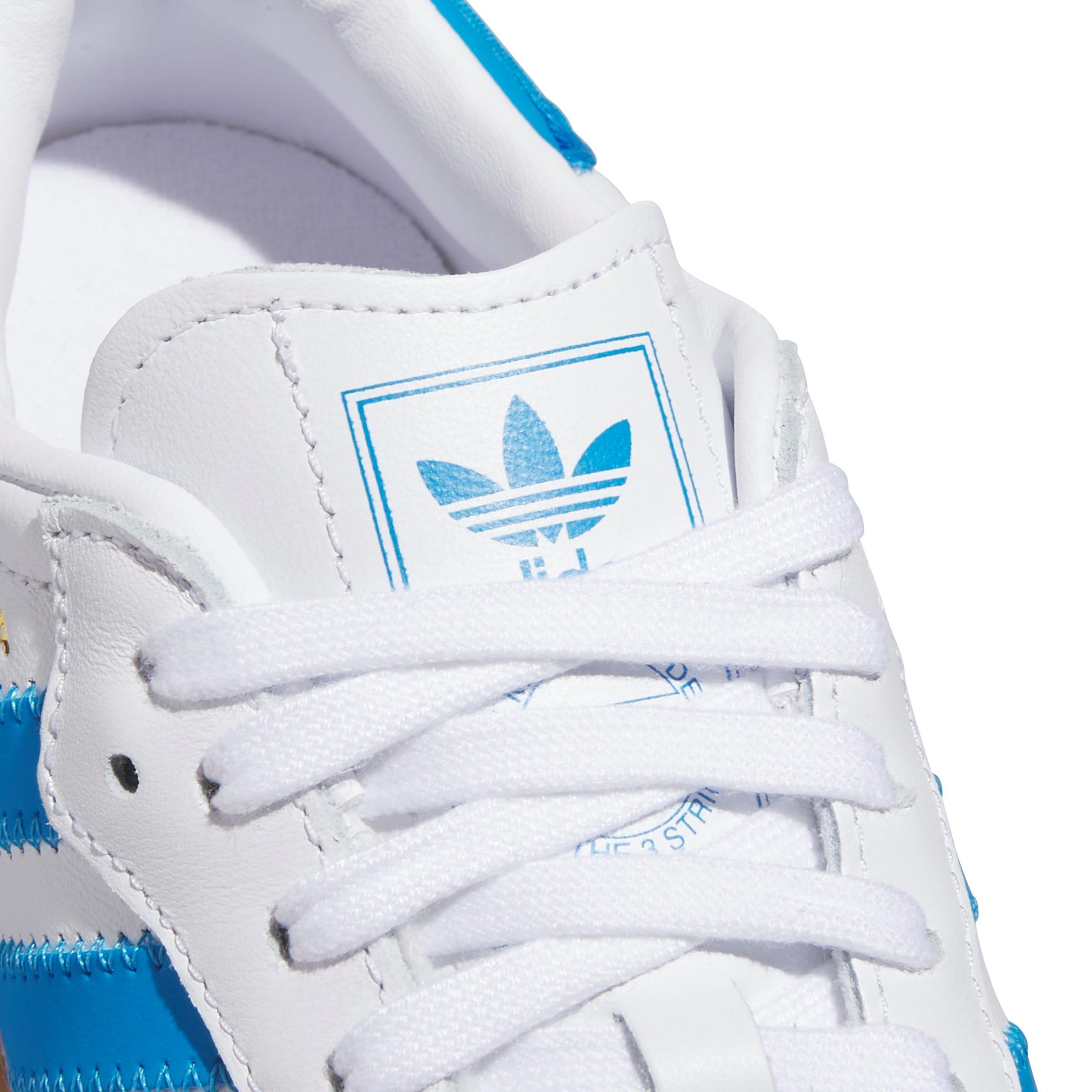 adidas Originals Sambae Grade School Girls' "Ftwr White/Bright Blue/Gold Metallic" Shoe