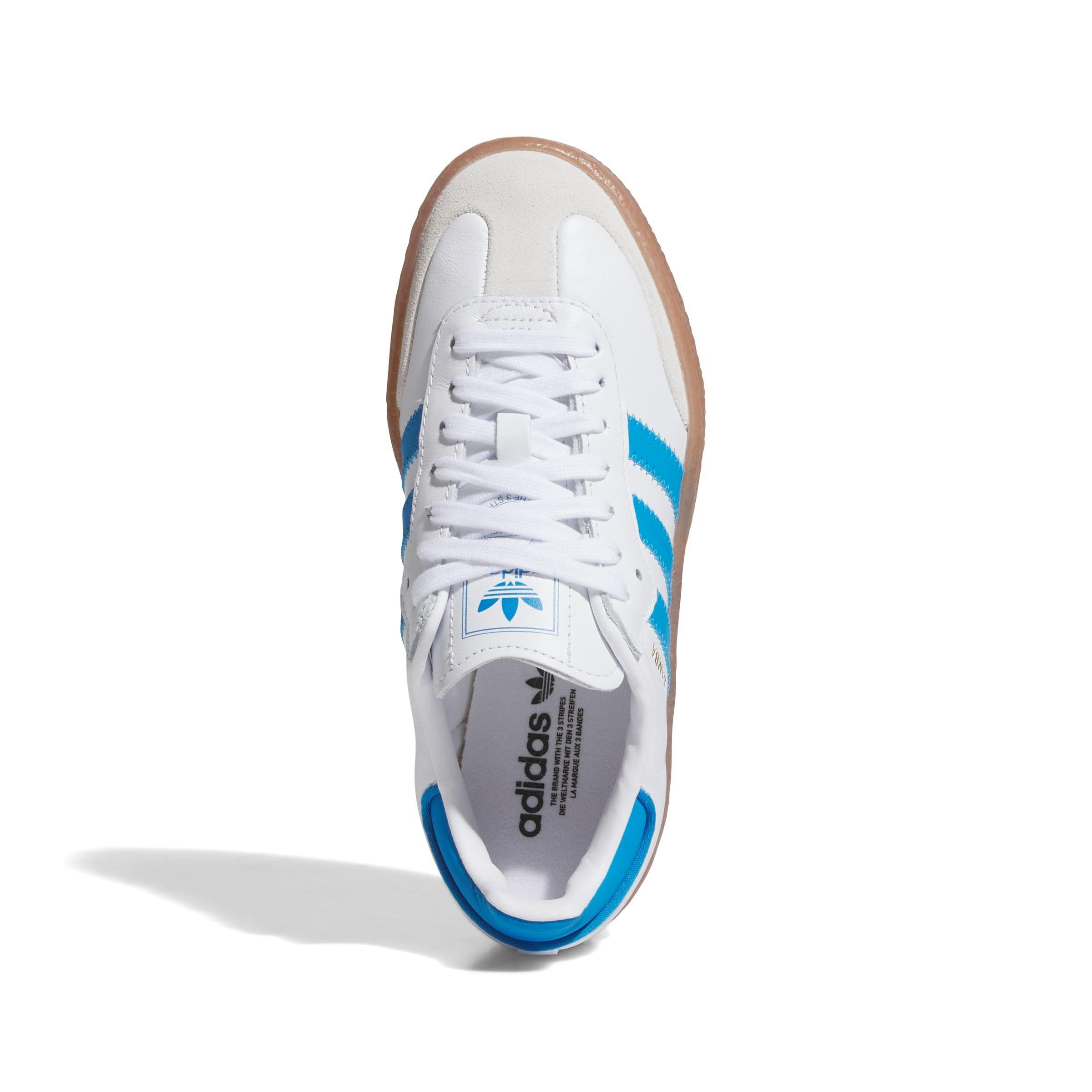 adidas Originals Sambae Grade School Girls' "Ftwr White/Bright Blue/Gold Metallic" Shoe
