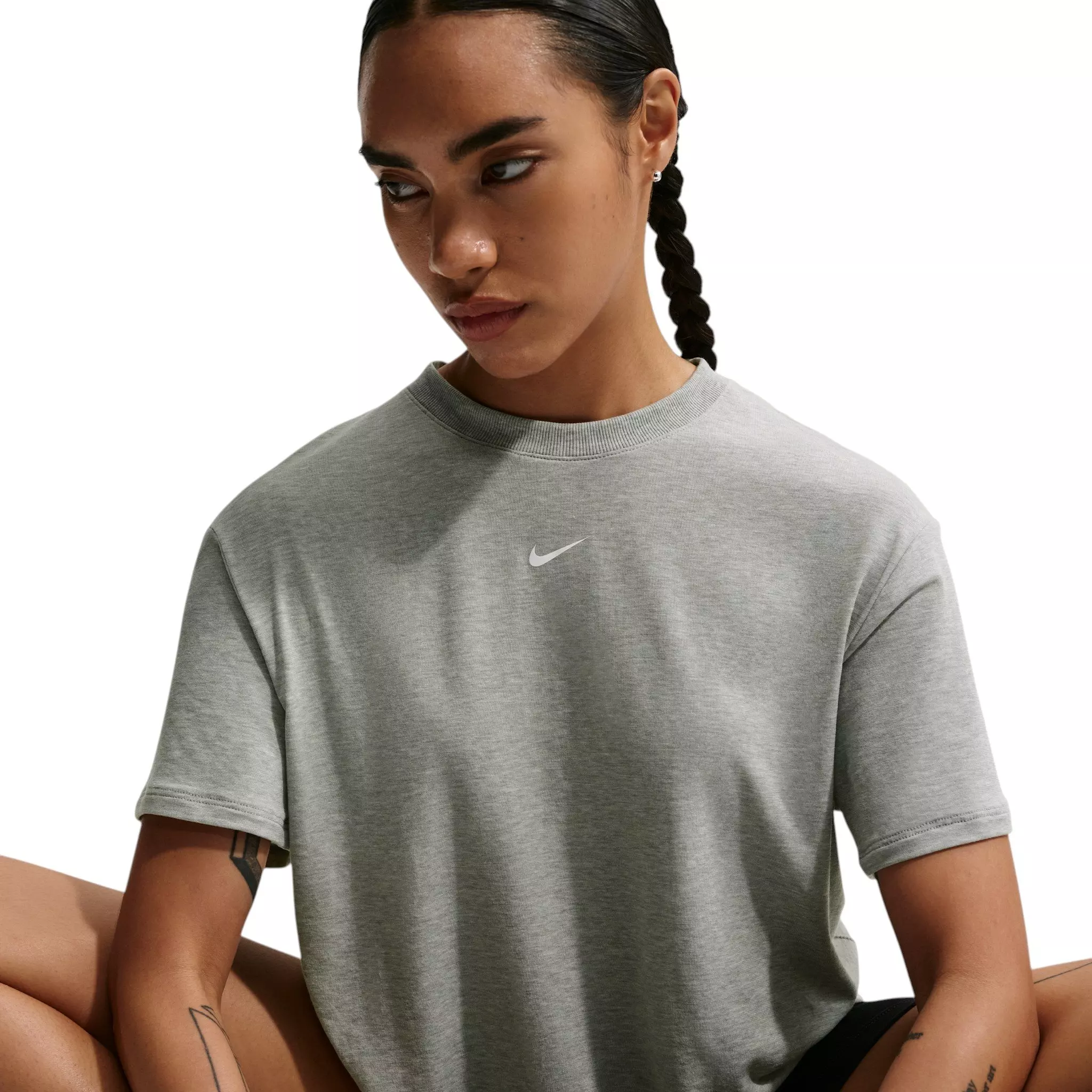 Nike Women's One Relaxed Dri-FIT Short-Sleeve Top - Grey/White - GREY/WHITE