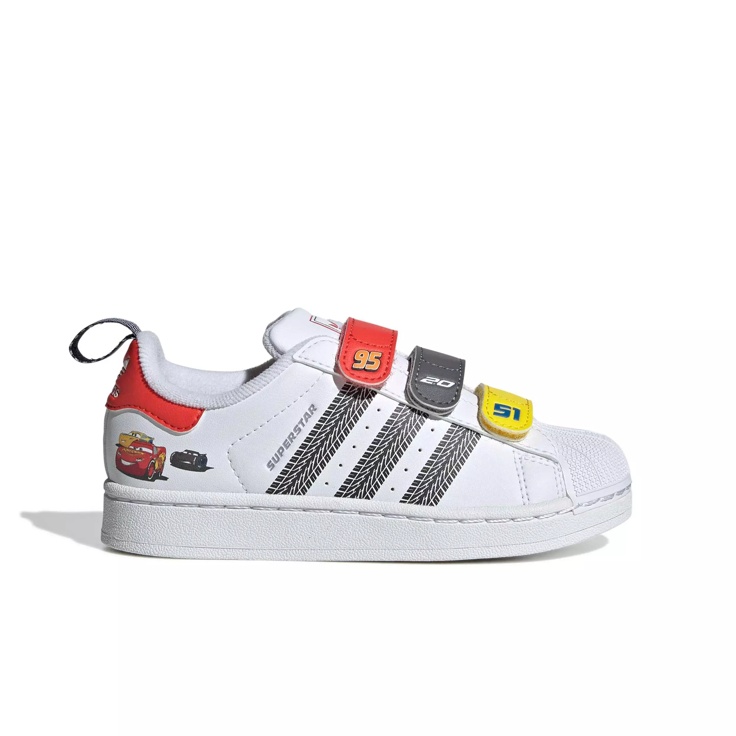 adidas Originals Pixar Cars Superstar II "Ftwr White/Bright Red" Preschool Boys' Shoe - WHITE/RED