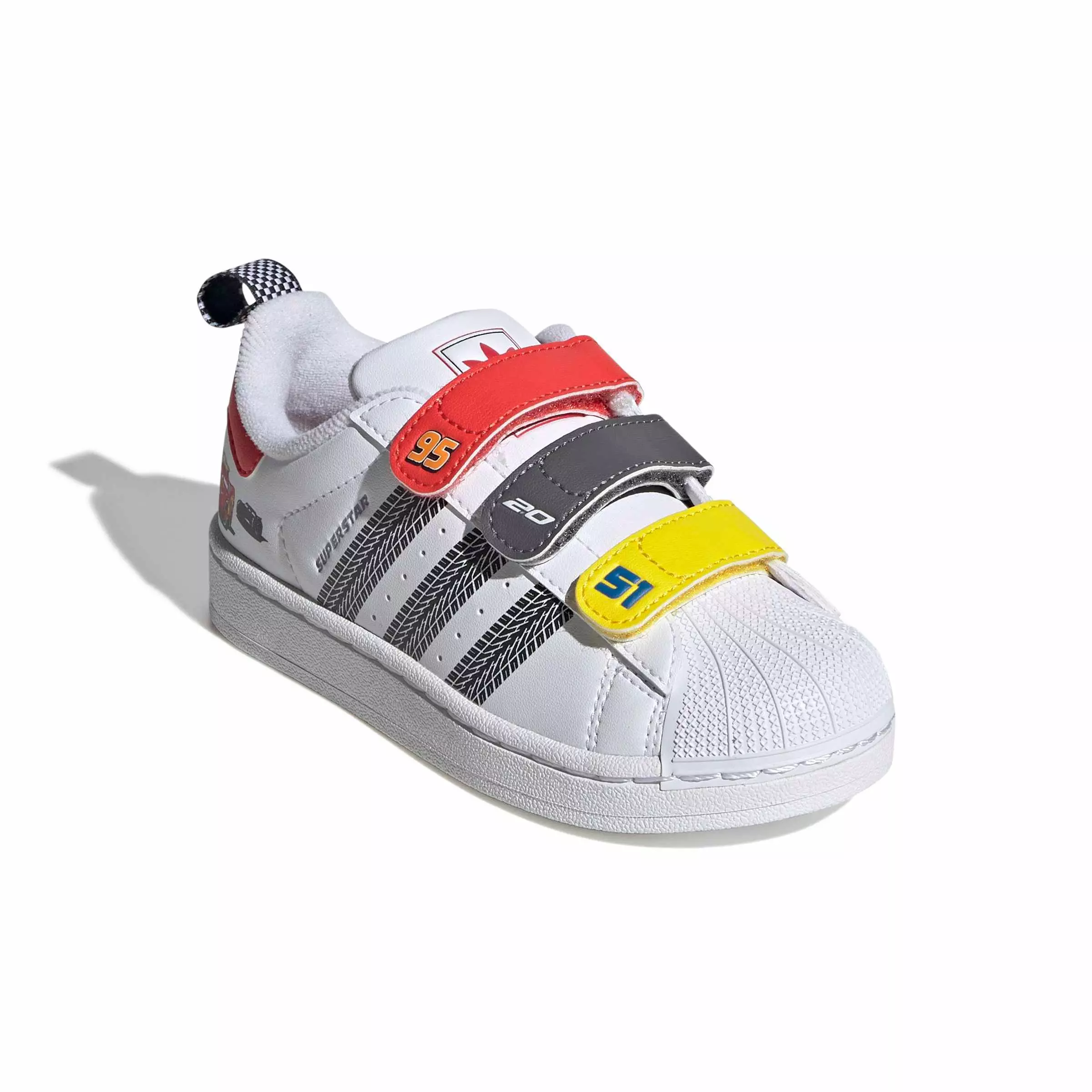 adidas Originals Pixar Cars Superstar II "Ftwr White/Bright Red" Preschool Boys' Shoe - WHITE/RED