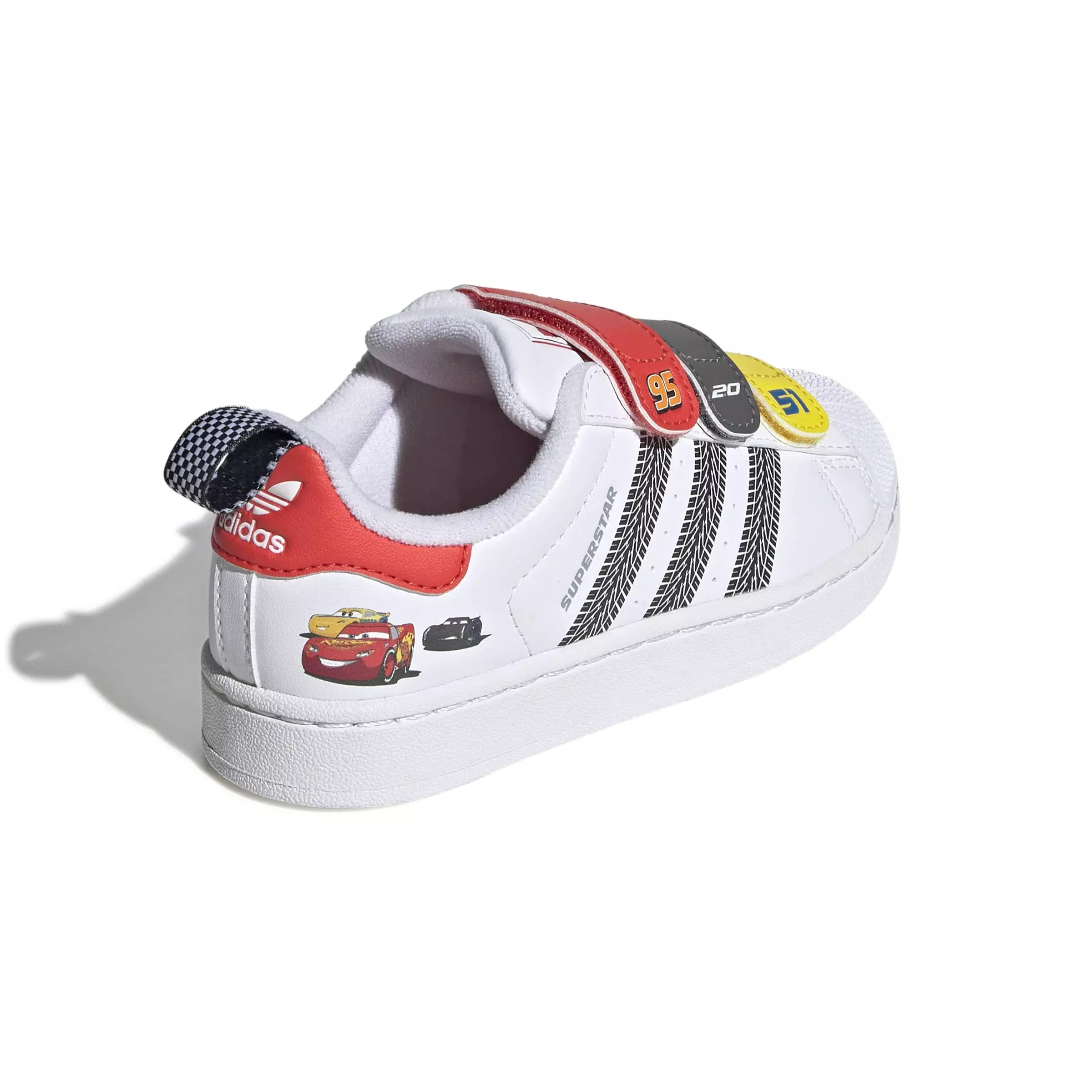 adidas Originals Pixar Cars Superstar II "Ftwr White/Bright Red" Preschool Boys' Shoe - WHITE/RED