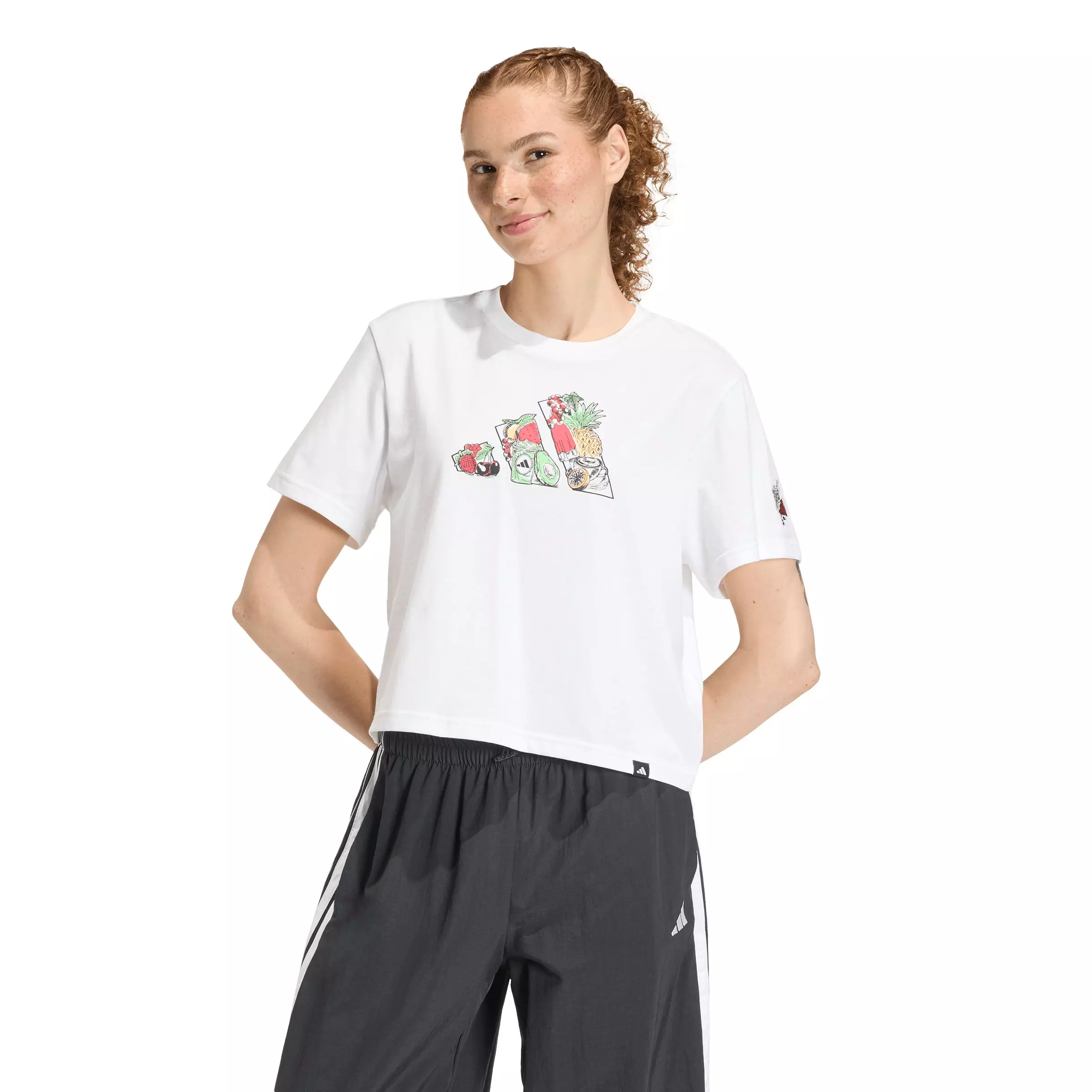adidas Women's Food Loose Cropped Graphic T-Shirt - White - WHITE