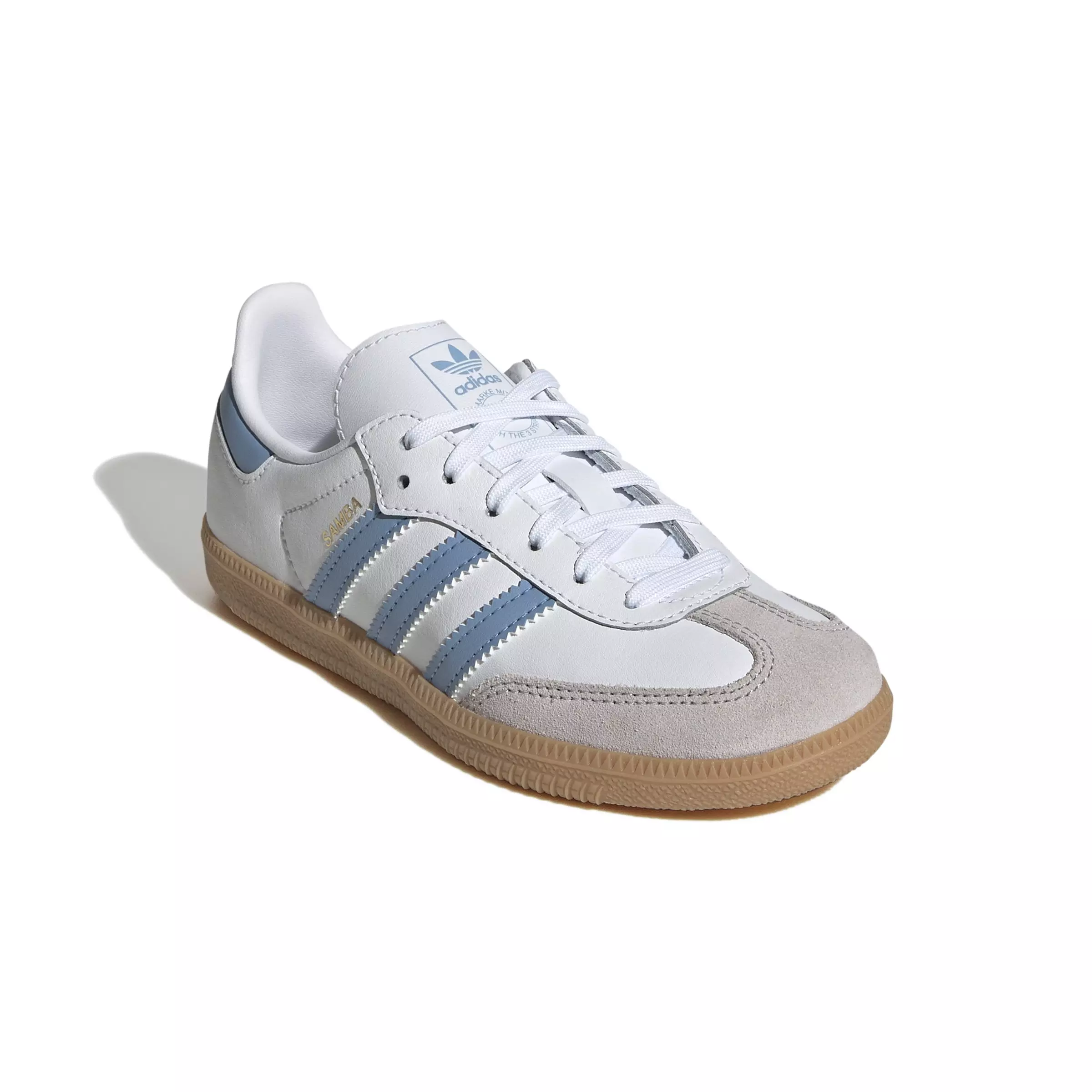 adidas Originals Samba OG "Ftwr White/Ash Blue/Gum 3" Preschool Boys' Shoe - WHITE/BLUE/GUM