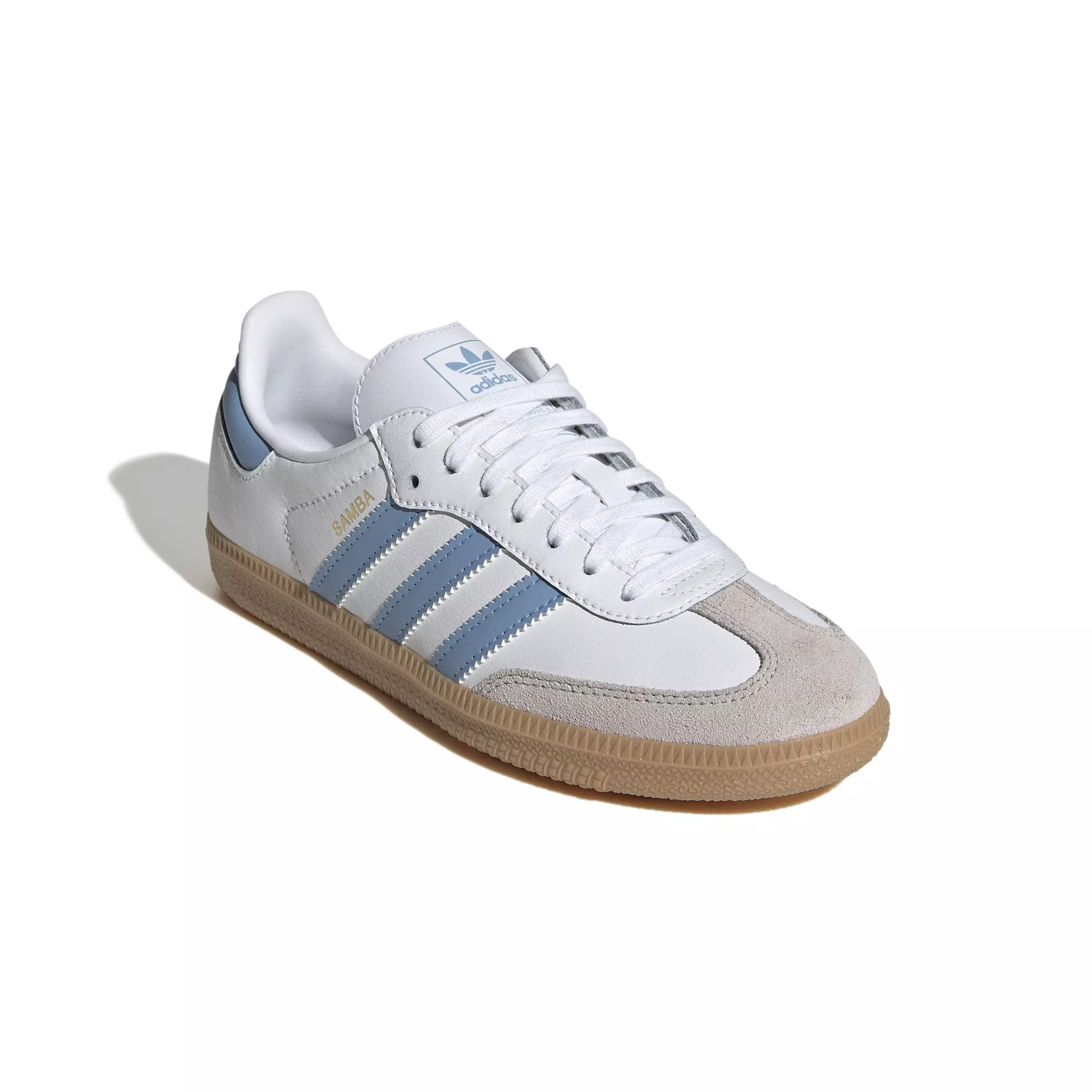 adidas Originals Samba OG "Ftwr White/Ash Blue/Gum 3" Grade School Boys' Shoe - WHITE/BLUE/GUM