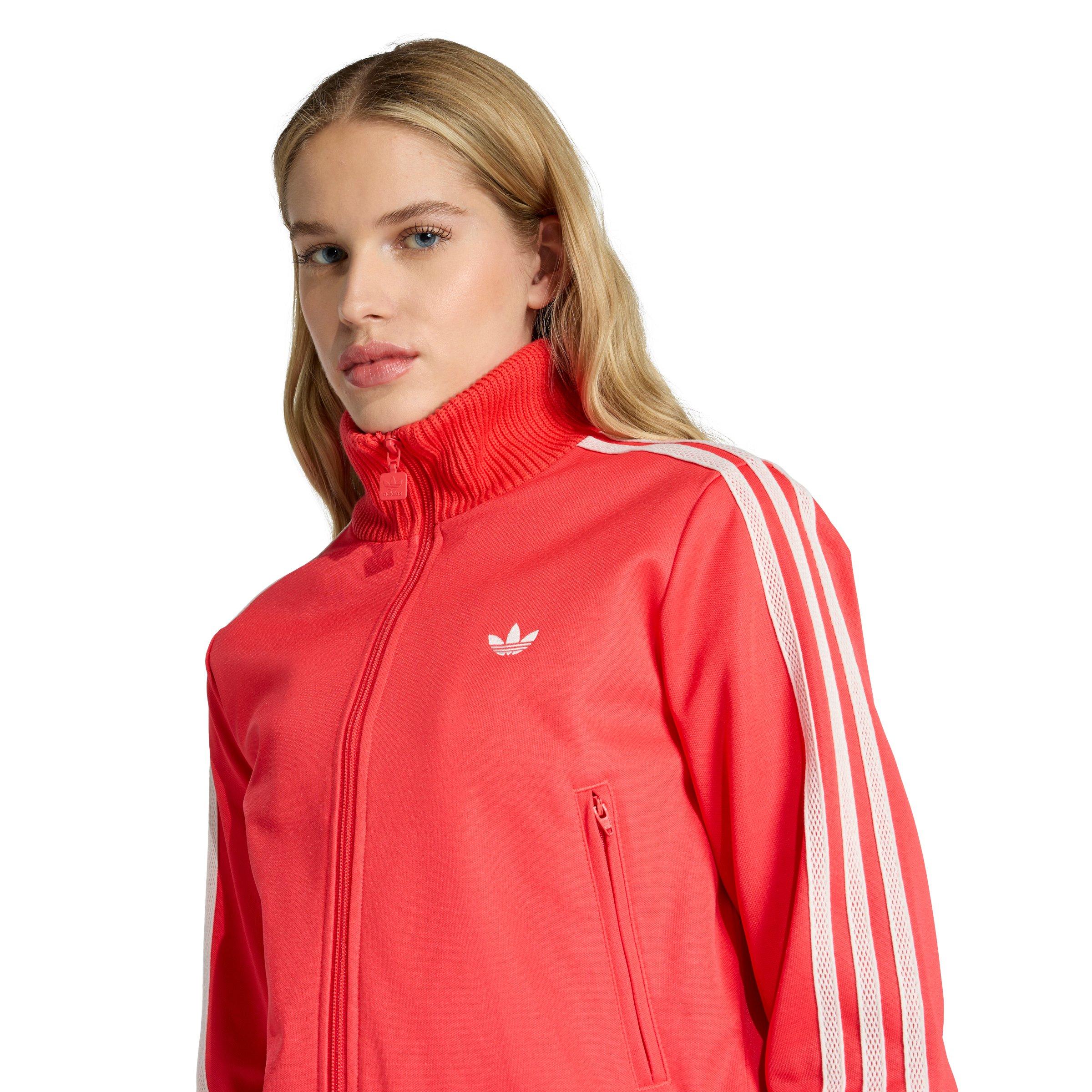 adidas Originals Women's Firebird Knitted Crochet Detail Jacket - Red - RED Thumbnail View 3