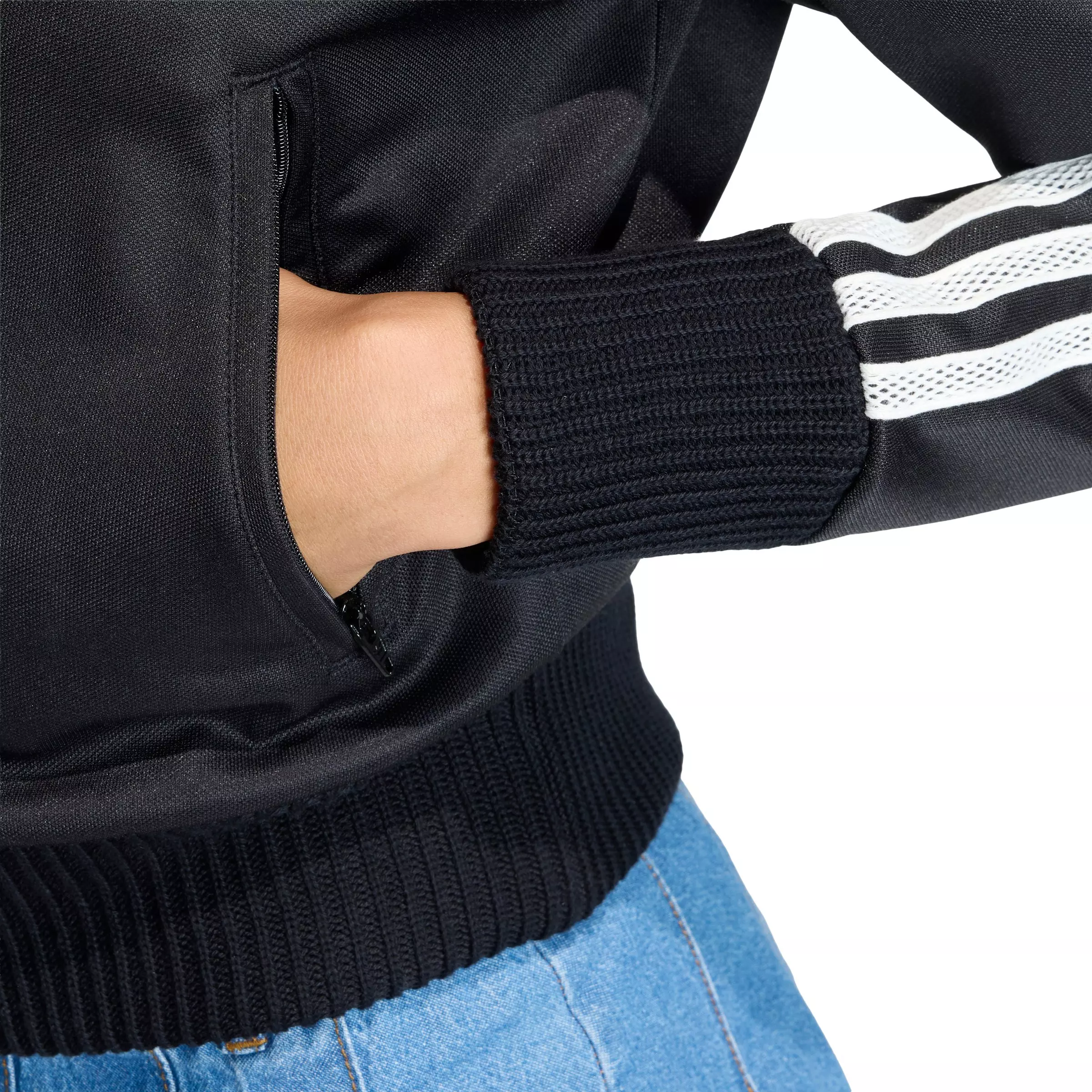 adidas Originals Women's Firebird Knitted Crochet Detail Jacket - Black - BLACK