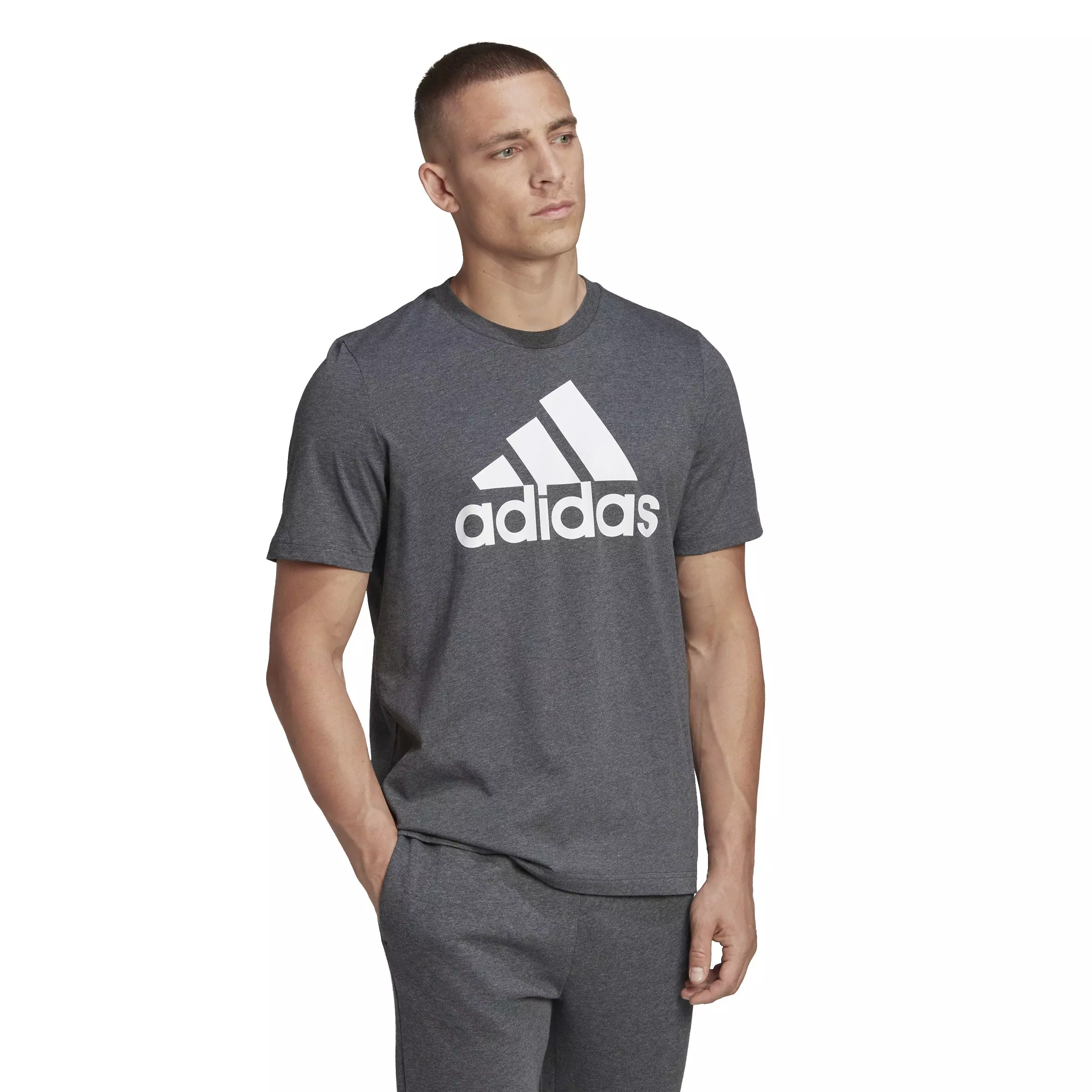 adidas Men's Essentials Big Logo T-Shirt - Dk Grey - GREY