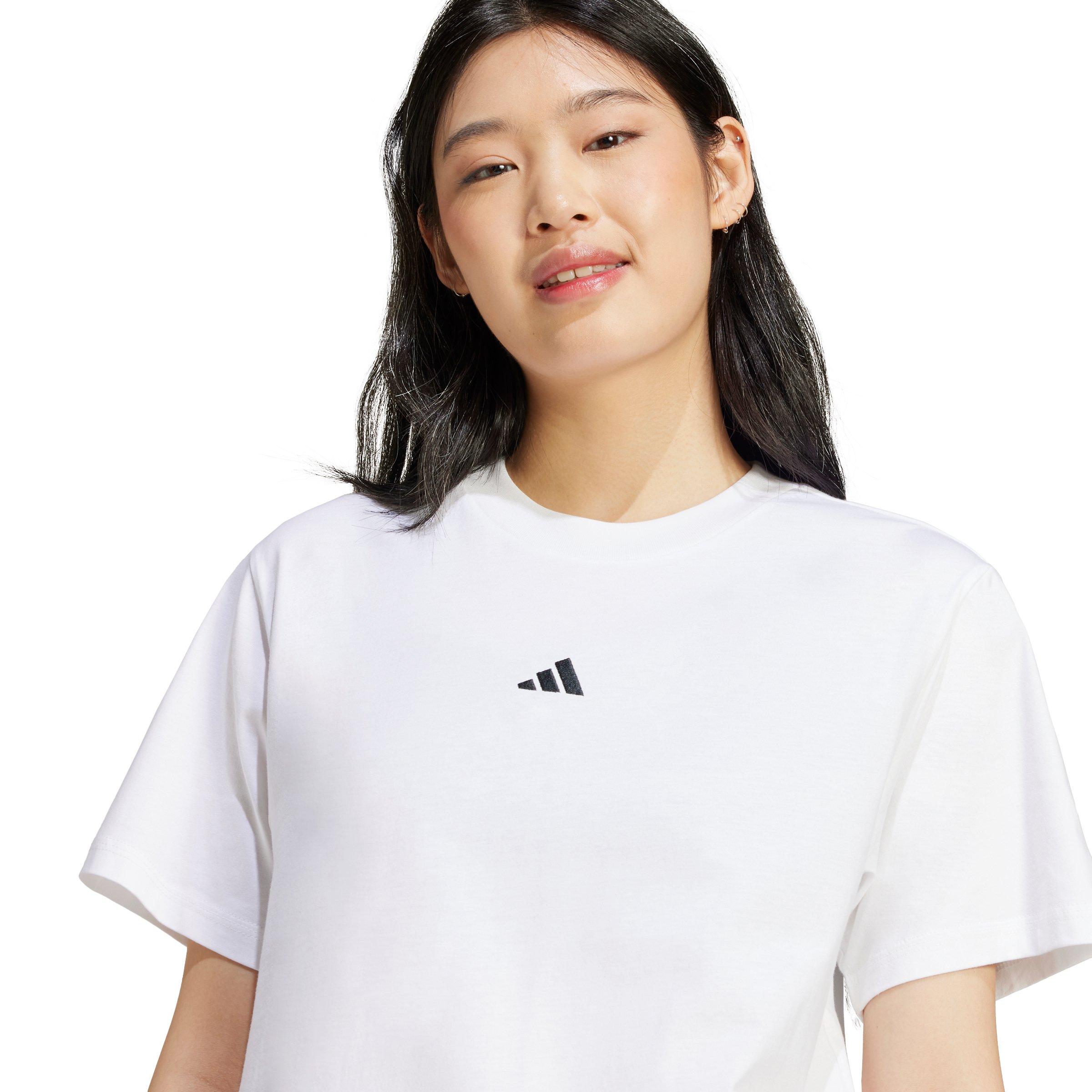 adidas Women's Essentials Small Logo Cotton T-Shirt - White - WHITE Thumbnail View 3