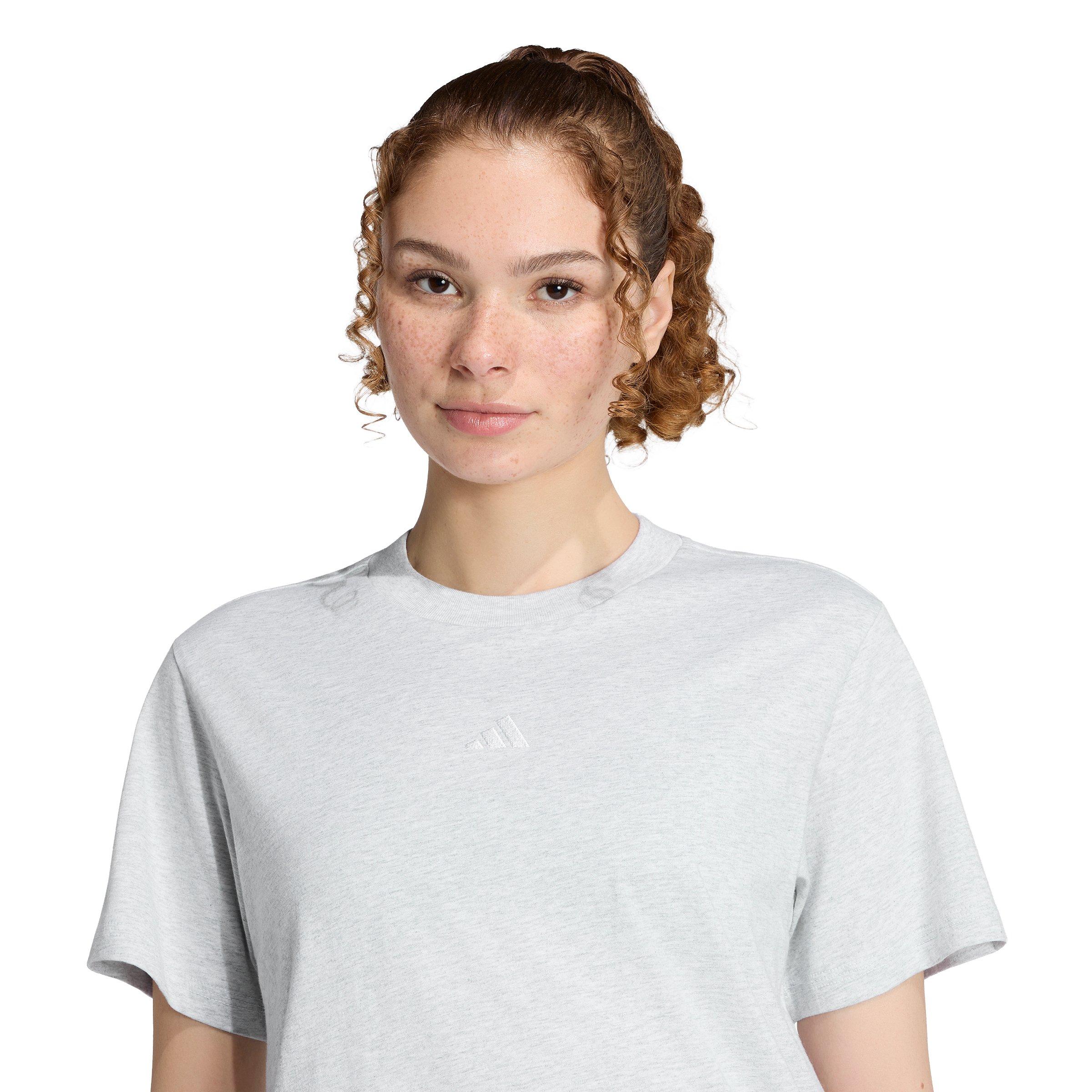 adidas Women's Essentials Small Logo Cotton T-Shirt - Light Grey - LIGHT GREY Thumbnail View 3