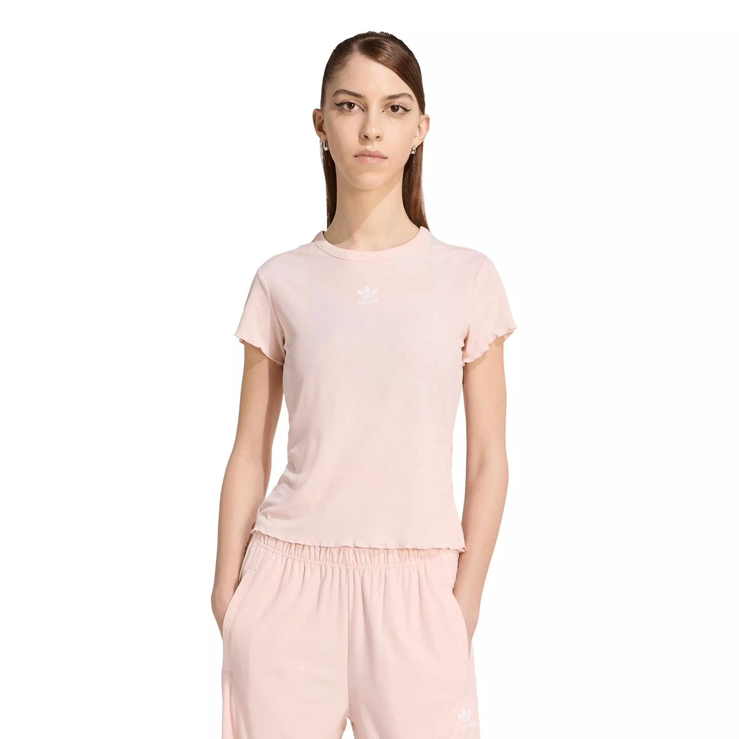 adidas Originals Women's Essentials Scalloped Edge Baby T-Shirt - Pink - PINK