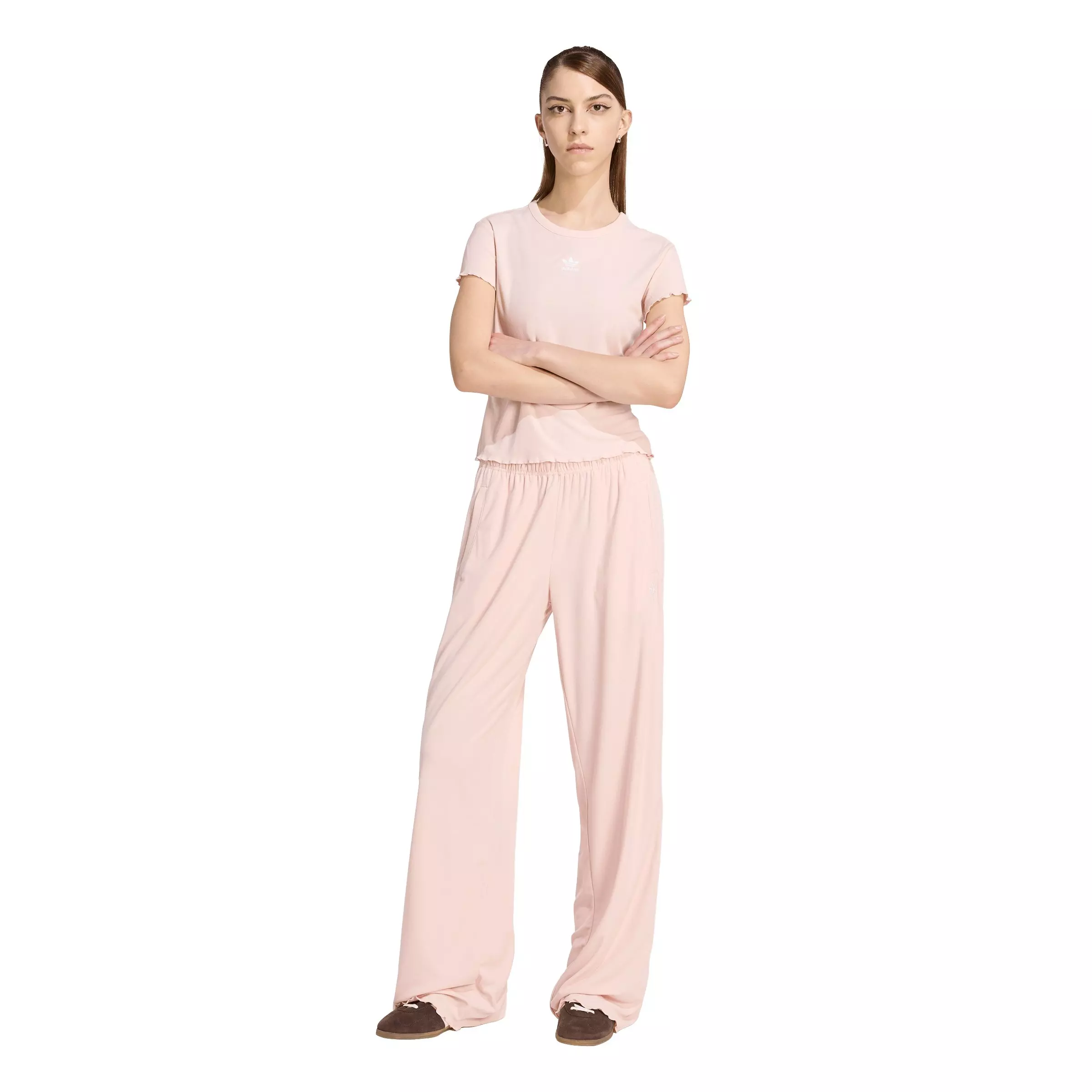 adidas Originals Women's Essentials Scalloped Edge Baby T-Shirt - Pink - PINK