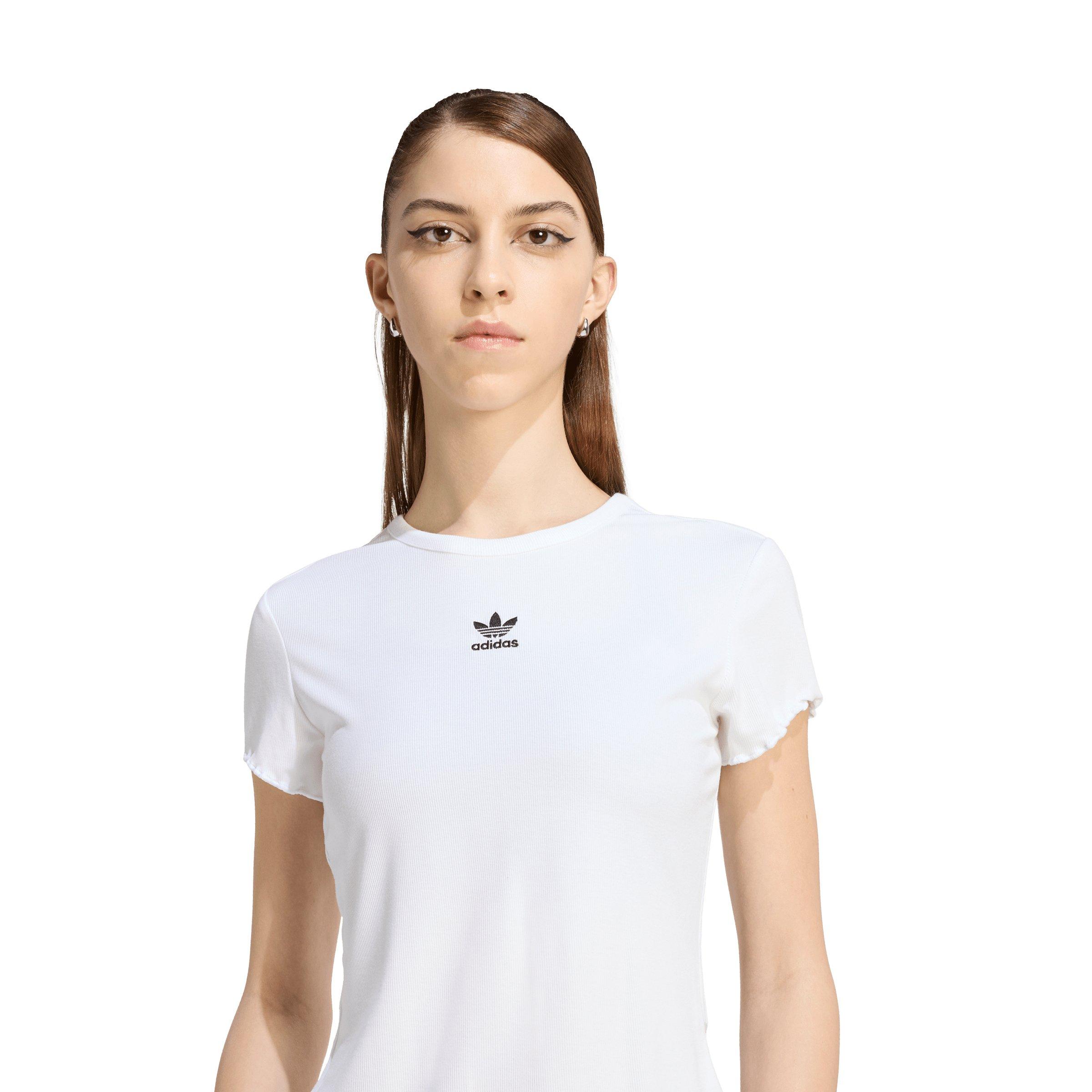 adidas Originals Women's Essentials Scalloped Edge Baby T-Shirt - White - WHITE Thumbnail View 3