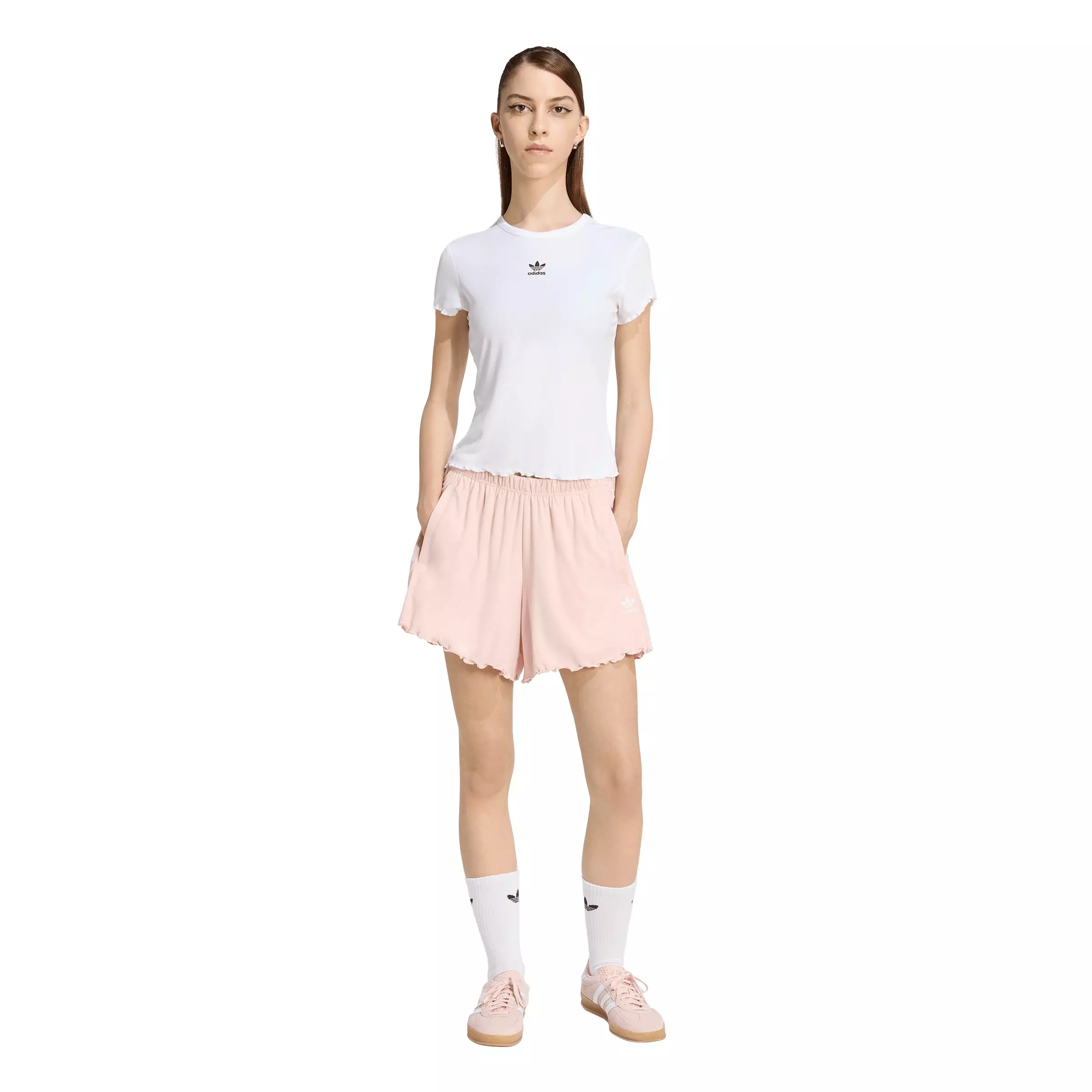 adidas Originals Women's Essentials Scalloped Edge Baby T-Shirt - White - WHITE