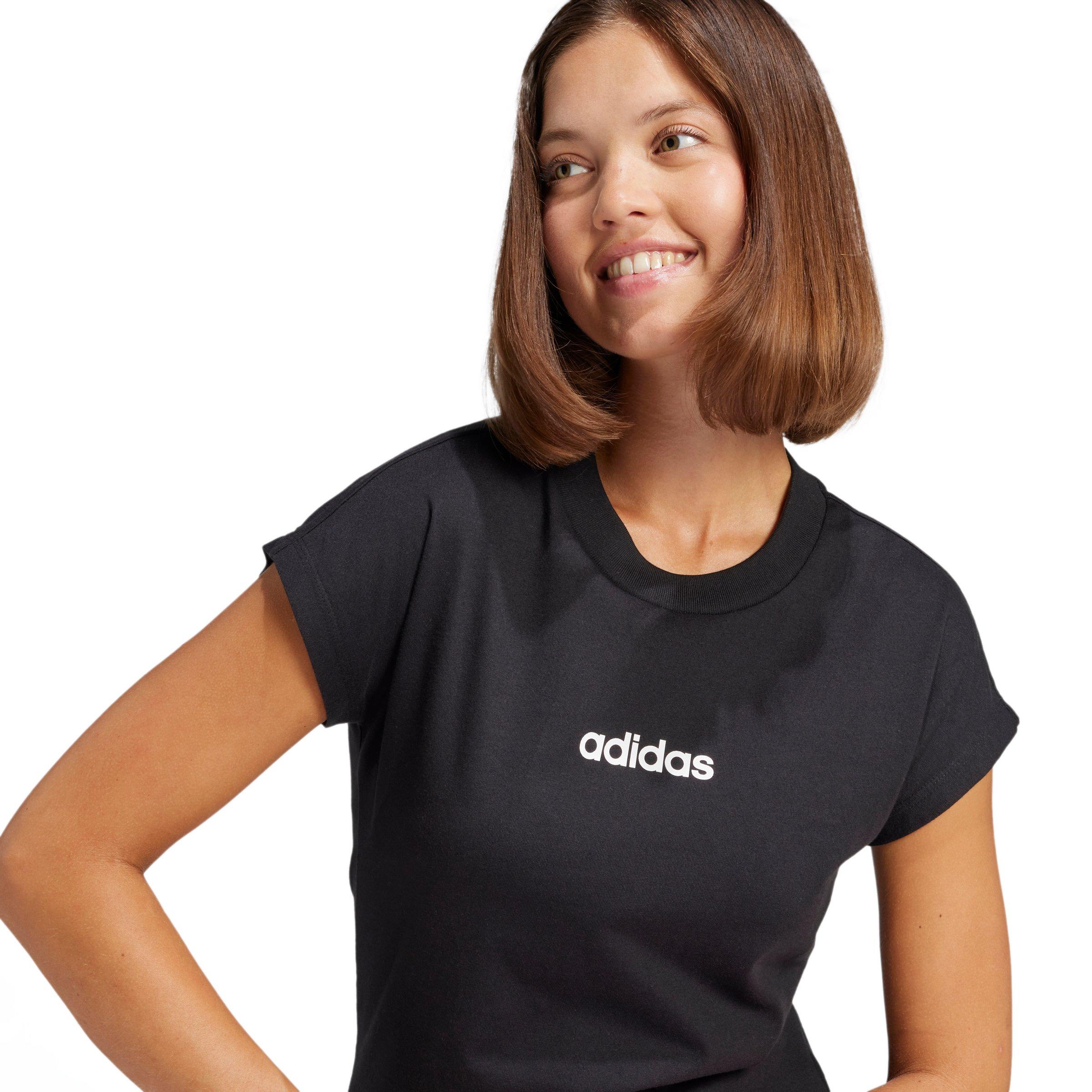 adidas Women's Essentials Linear Cotton T-Shirt - Black - BLACK Thumbnail View 3