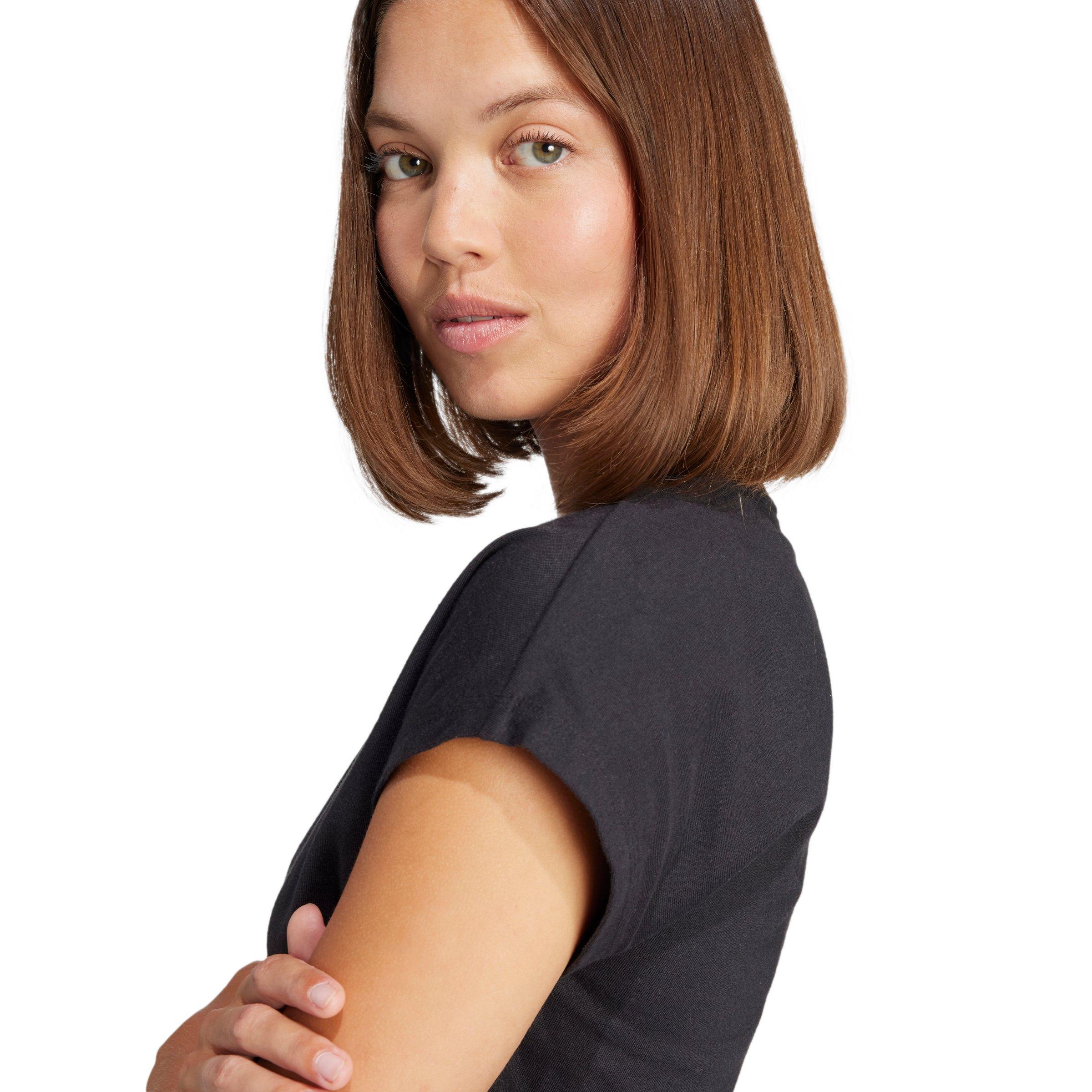 adidas Women's Essentials Linear Cotton T-Shirt - Black - BLACK Thumbnail View 4