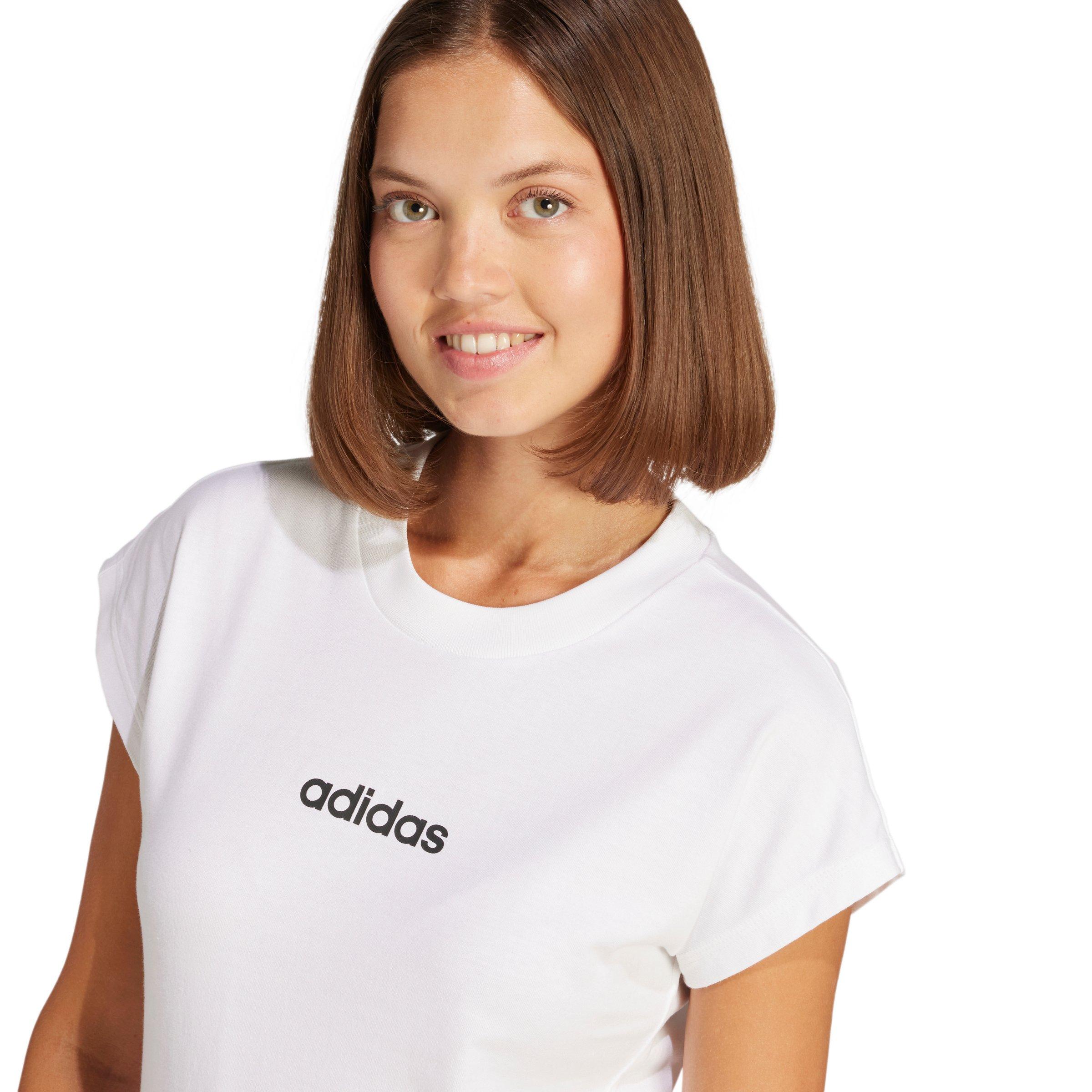 adidas Women's Essentials Linear Cotton T-Shirt - White - WHITE Thumbnail View 3