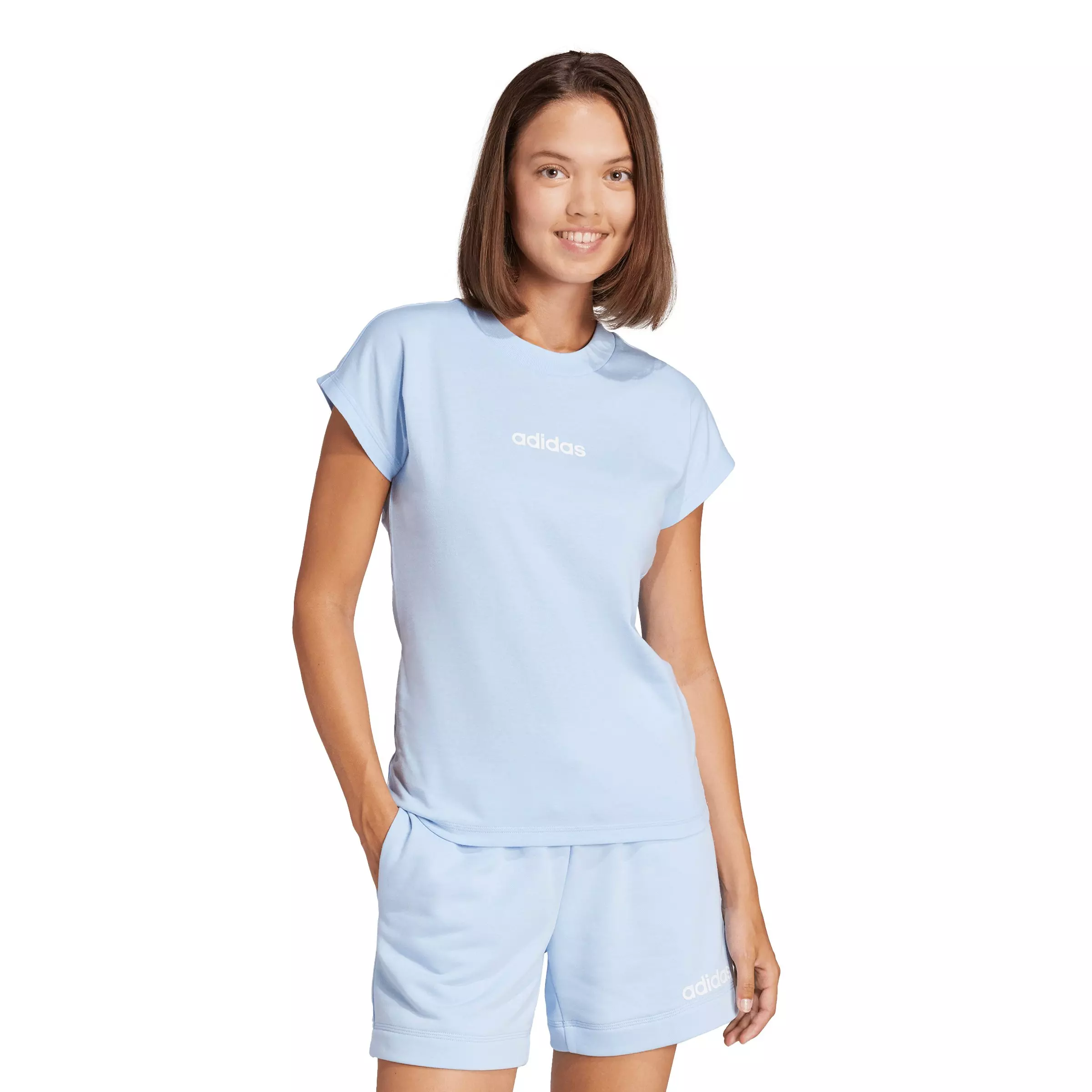 adidas Women's Essentials Linear Cotton T-Shirt - Light Blue - LIGHT BLUE