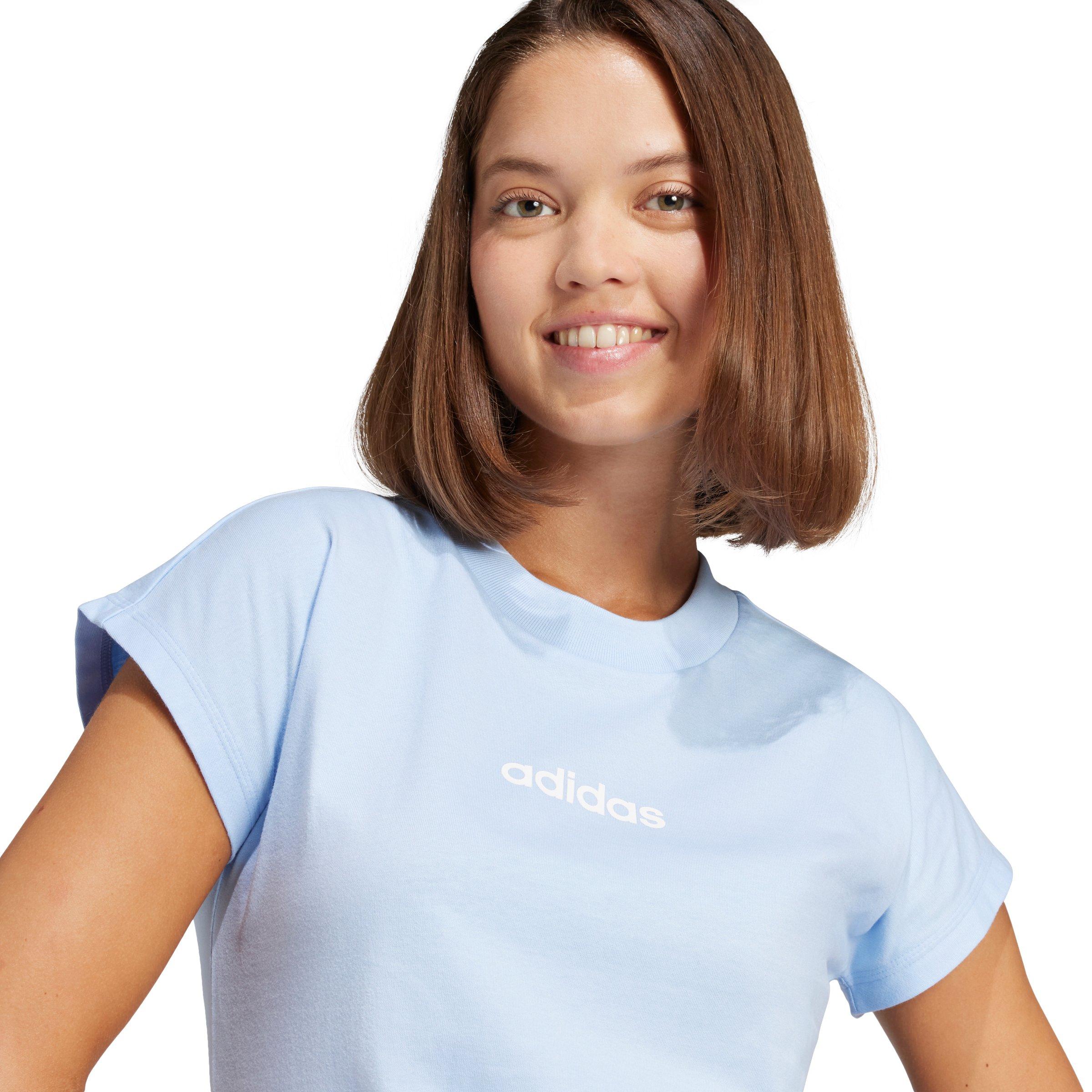 adidas Women's Essentials Linear Cotton T-Shirt - Light Blue - LIGHT BLUE Thumbnail View 3