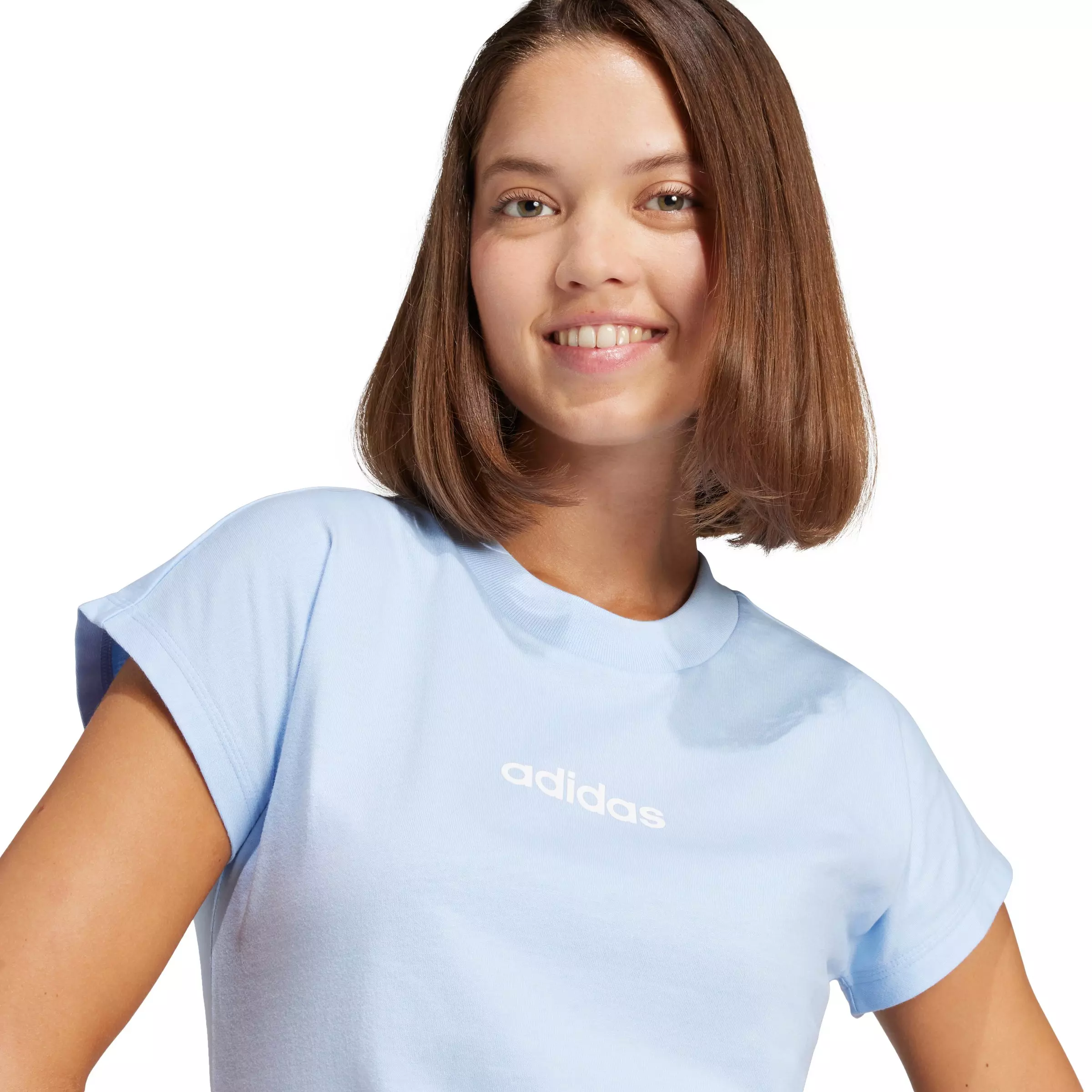 adidas Women's Essentials Linear Cotton T-Shirt - Light Blue - LIGHT BLUE