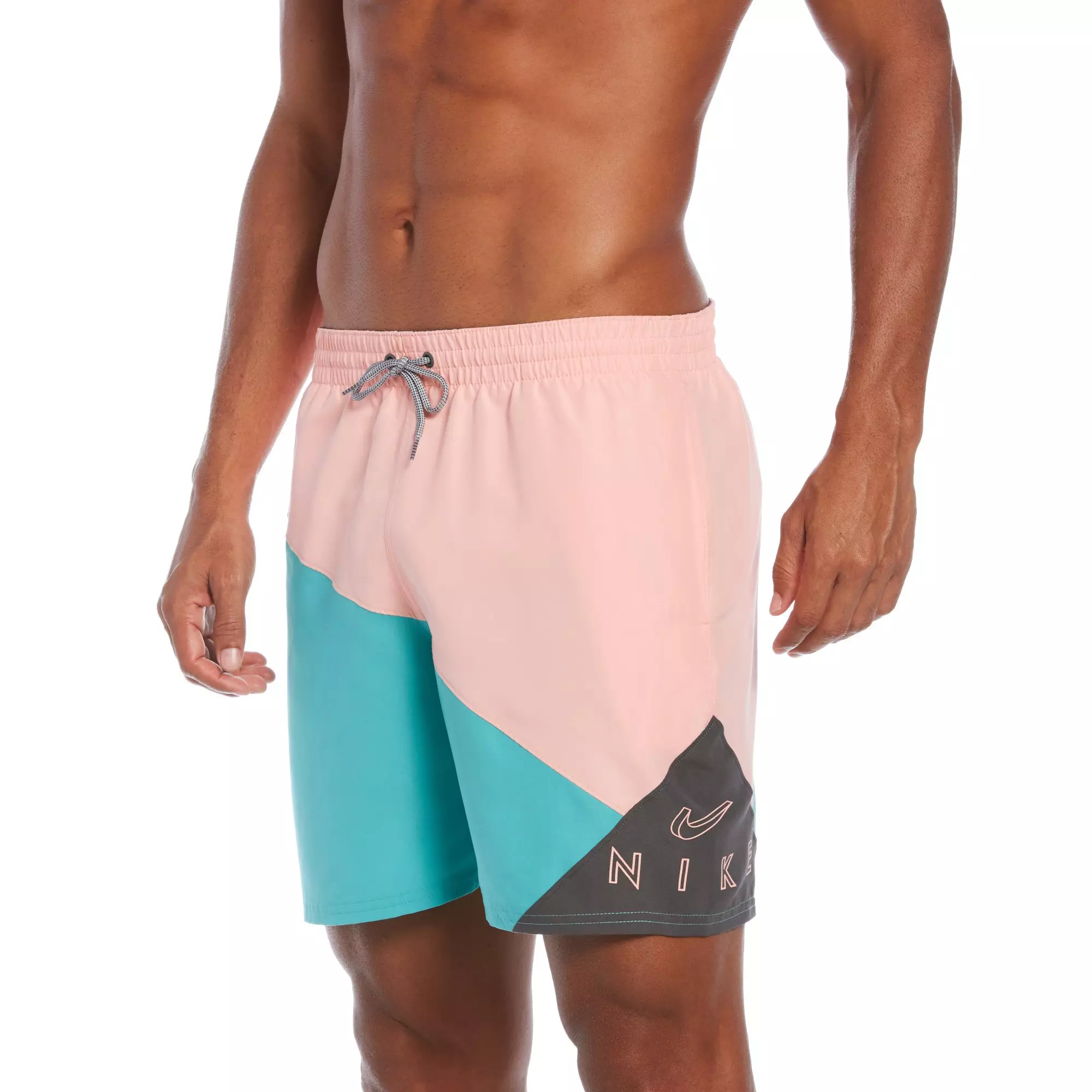Nike Men's 7" Volley Shorts-Pink/Teal/Grey - PINK/TEAL/GREY