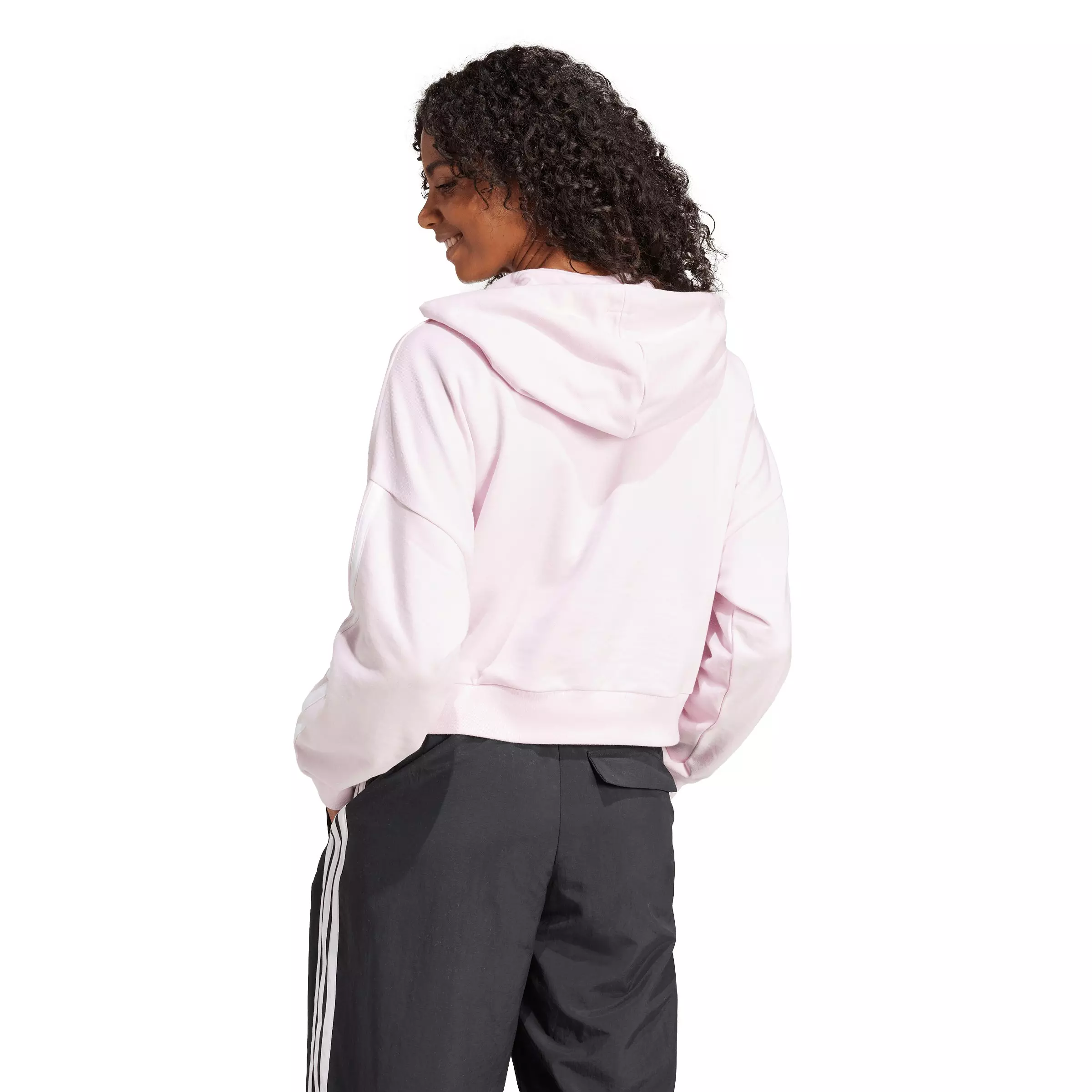 adidas Women's Essentials 3-Stripes French Terry Quarter-Zip Hoodie -Lt Pink - LT PINK