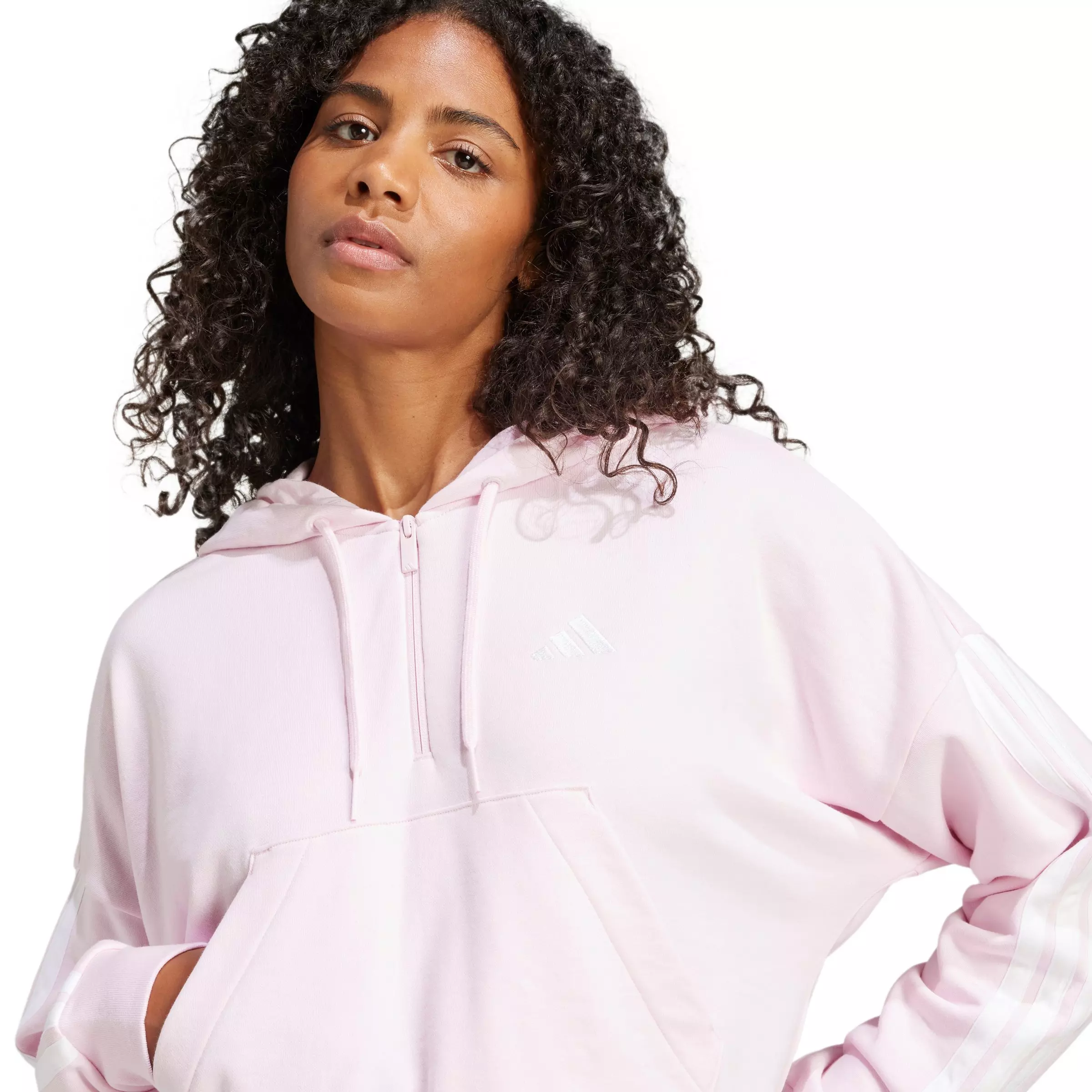 adidas Women's Essentials 3-Stripes French Terry Quarter-Zip Hoodie -Lt Pink - LT PINK
