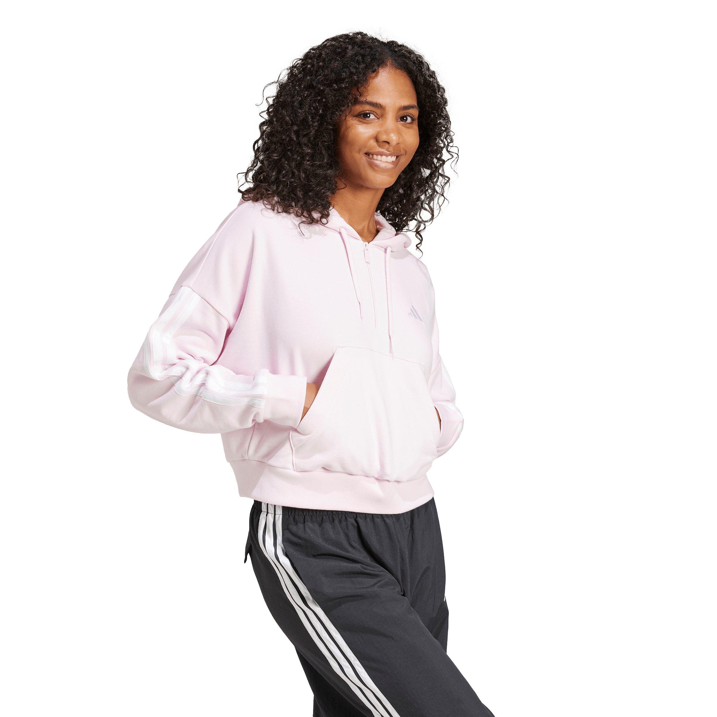 adidas Women's Essentials 3-Stripes French Terry Quarter-Zip Hoodie - Lt Pink - LT PINK Thumbnail View 5
