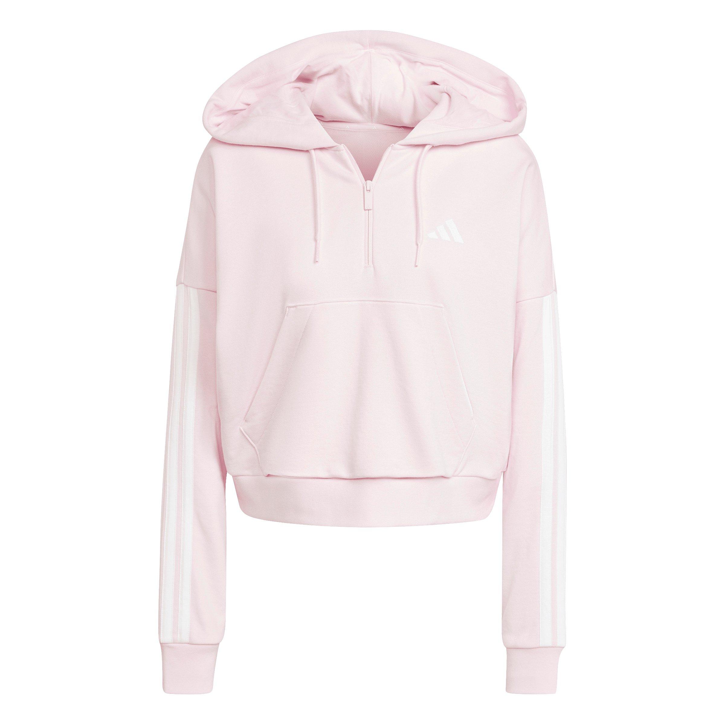 adidas Women's Essentials 3-Stripes French Terry Quarter-Zip Hoodie -Lt Pink - LT PINK Thumbnail View 6