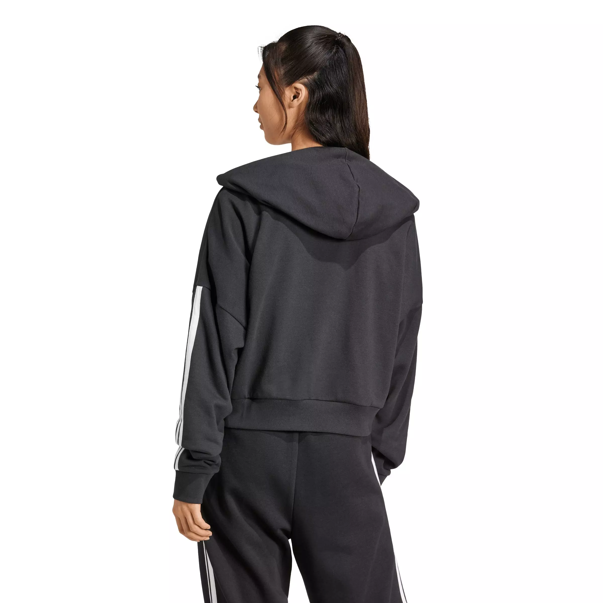 adidas Women's Essentials 3-Stripes French Terry Quarter-Zip Hoodie - Black - BLACK
