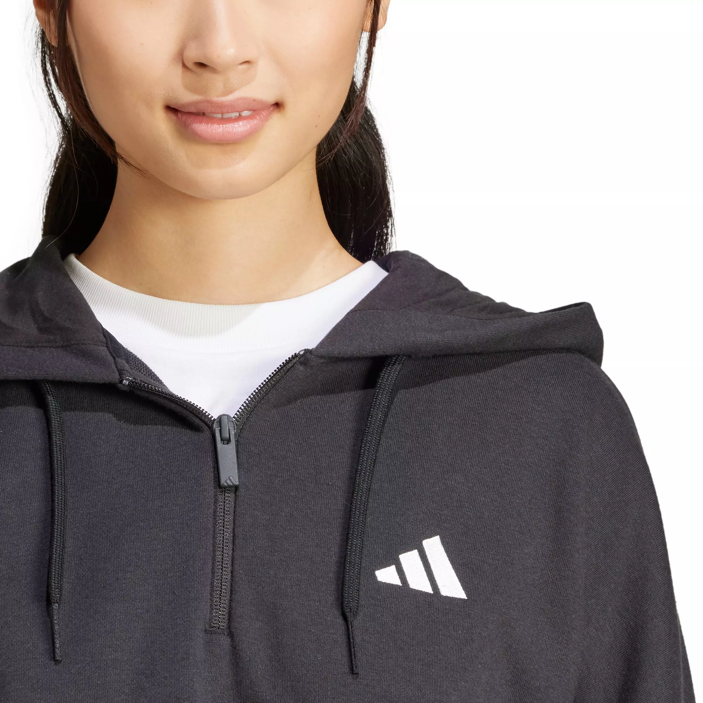 adidas Women's Essentials 3-Stripes French Terry Quarter-Zip Hoodie - Black - BLACK