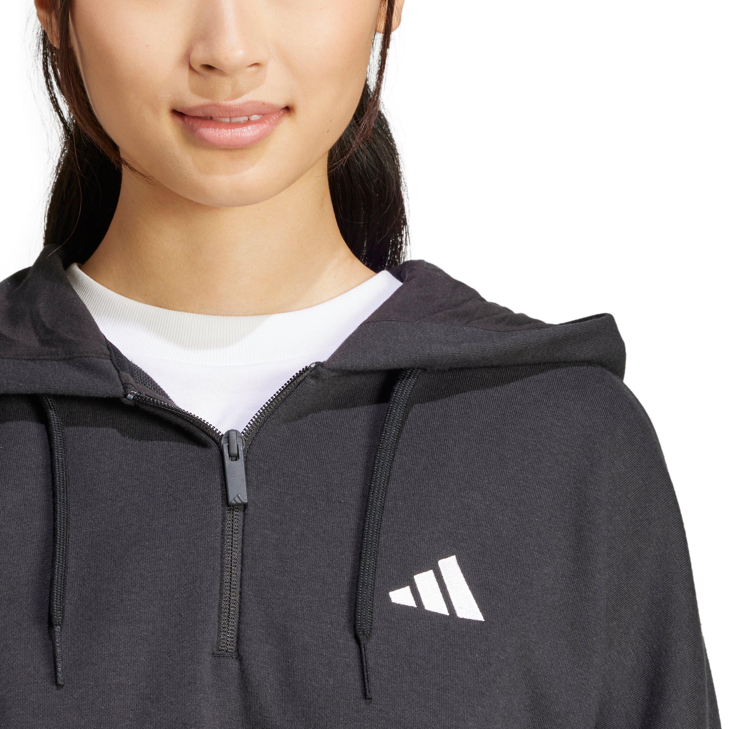 adidas Women's Essentials 3-Stripes French Terry Quarter-Zip Hoodie -Black - BLACK Thumbnail View 3