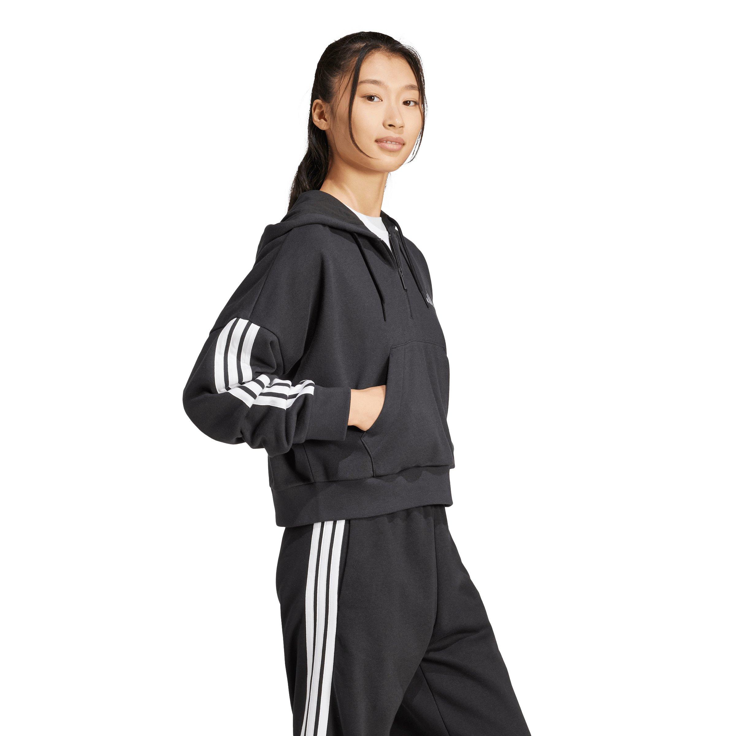 adidas Women's Essentials 3-Stripes French Terry Quarter-Zip Hoodie - Black - BLACK Thumbnail View 5