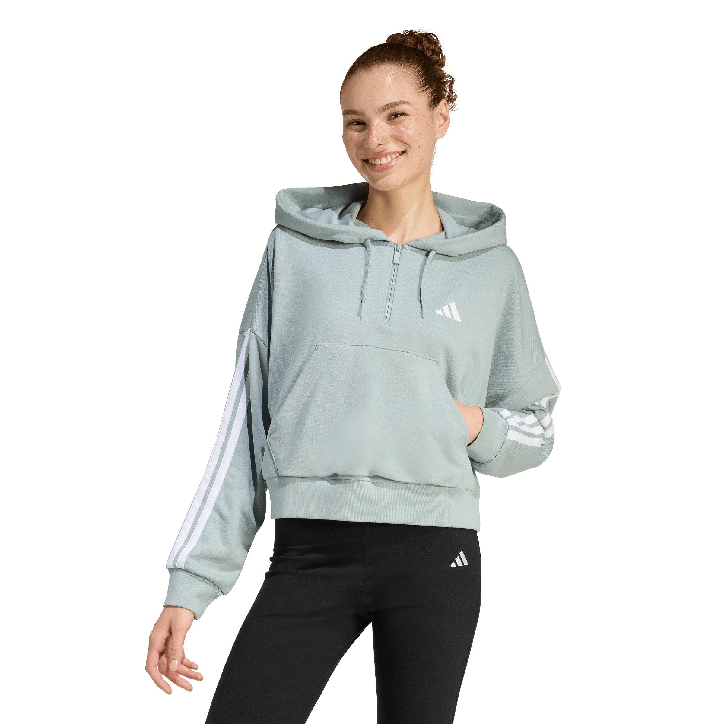 adidas Women's Essentials 3-Stripes French Terry Quarter-Zip Hoodie - Sage Green - SAGE GREEN Thumbnail View 1