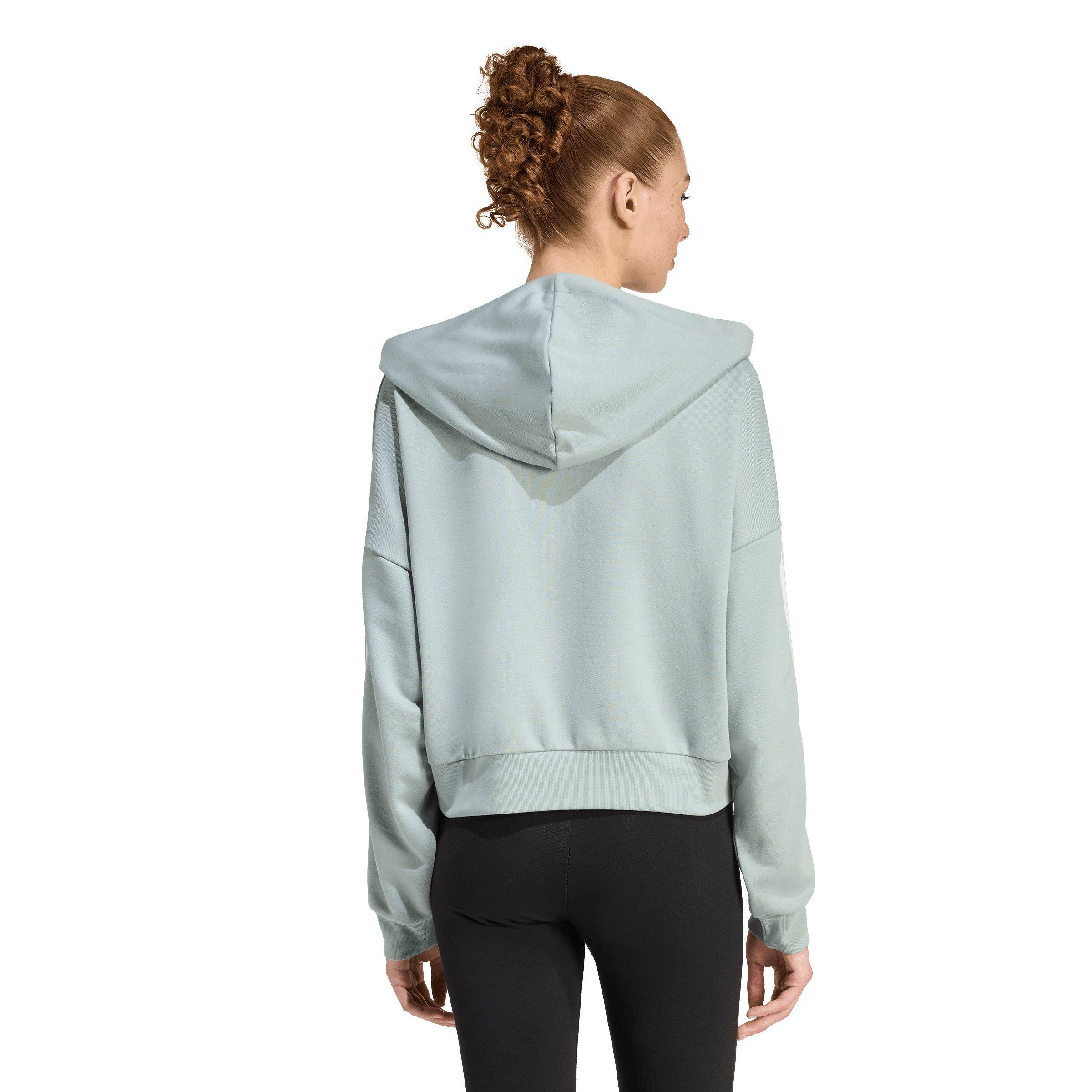 adidas Women's Essentials 3-Stripes French Terry Quarter-Zip Hoodie - Sage Green - SAGE GREEN Thumbnail View 2