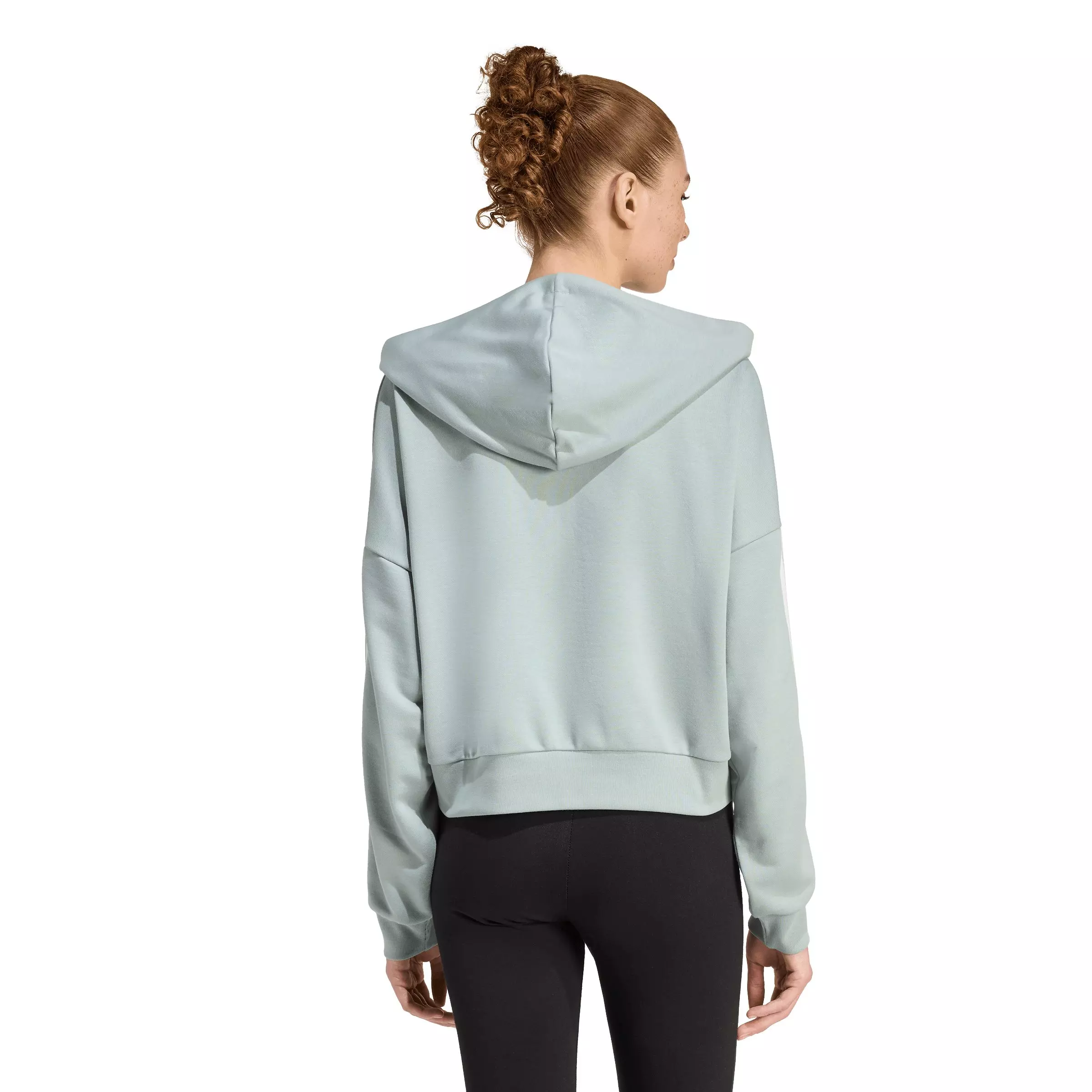 adidas Women's Essentials 3-Stripes French Terry Quarter-Zip Hoodie -Sage Green - SAGE GREEN