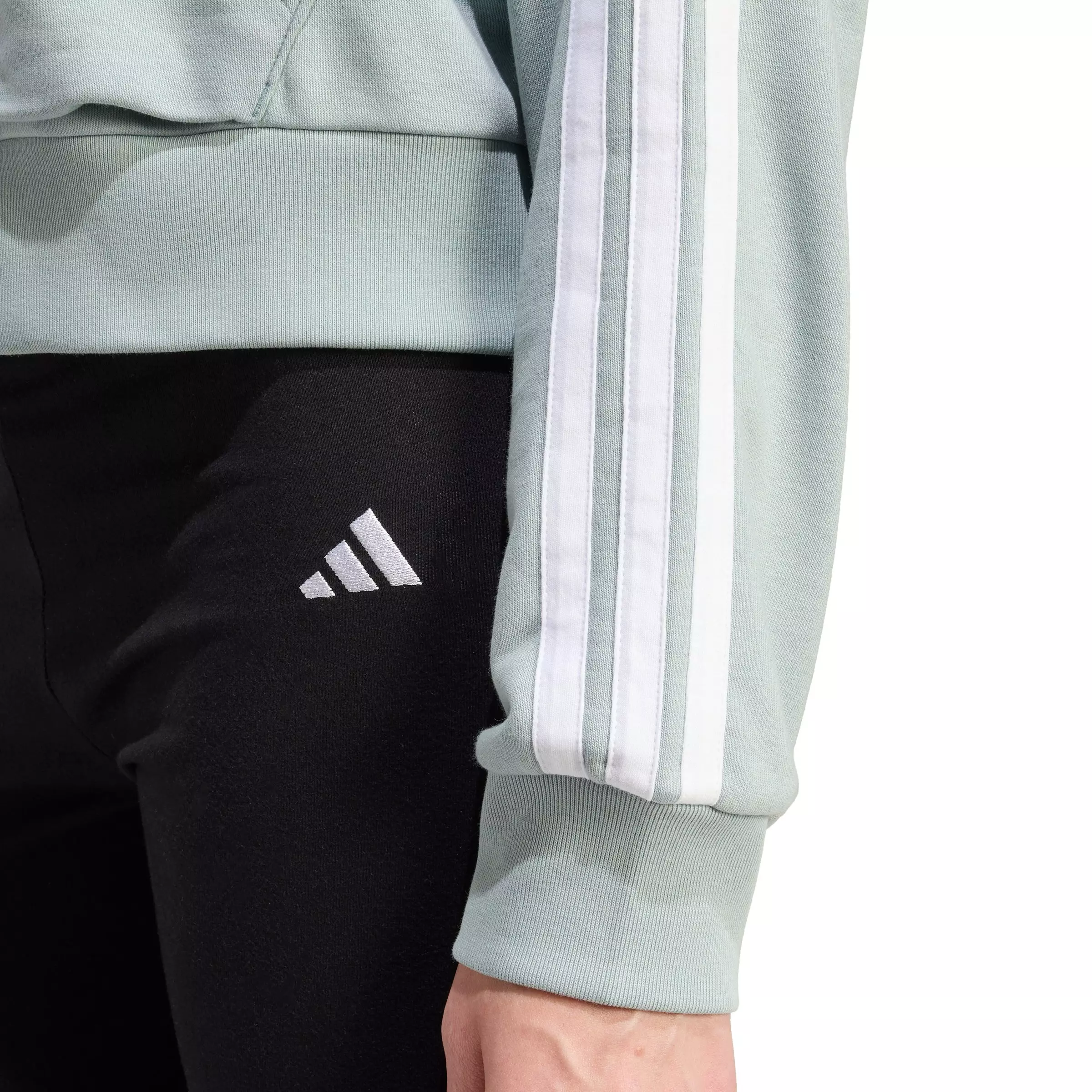 adidas Women's Essentials 3-Stripes French Terry Quarter-Zip Hoodie - Sage Green - SAGE GREEN