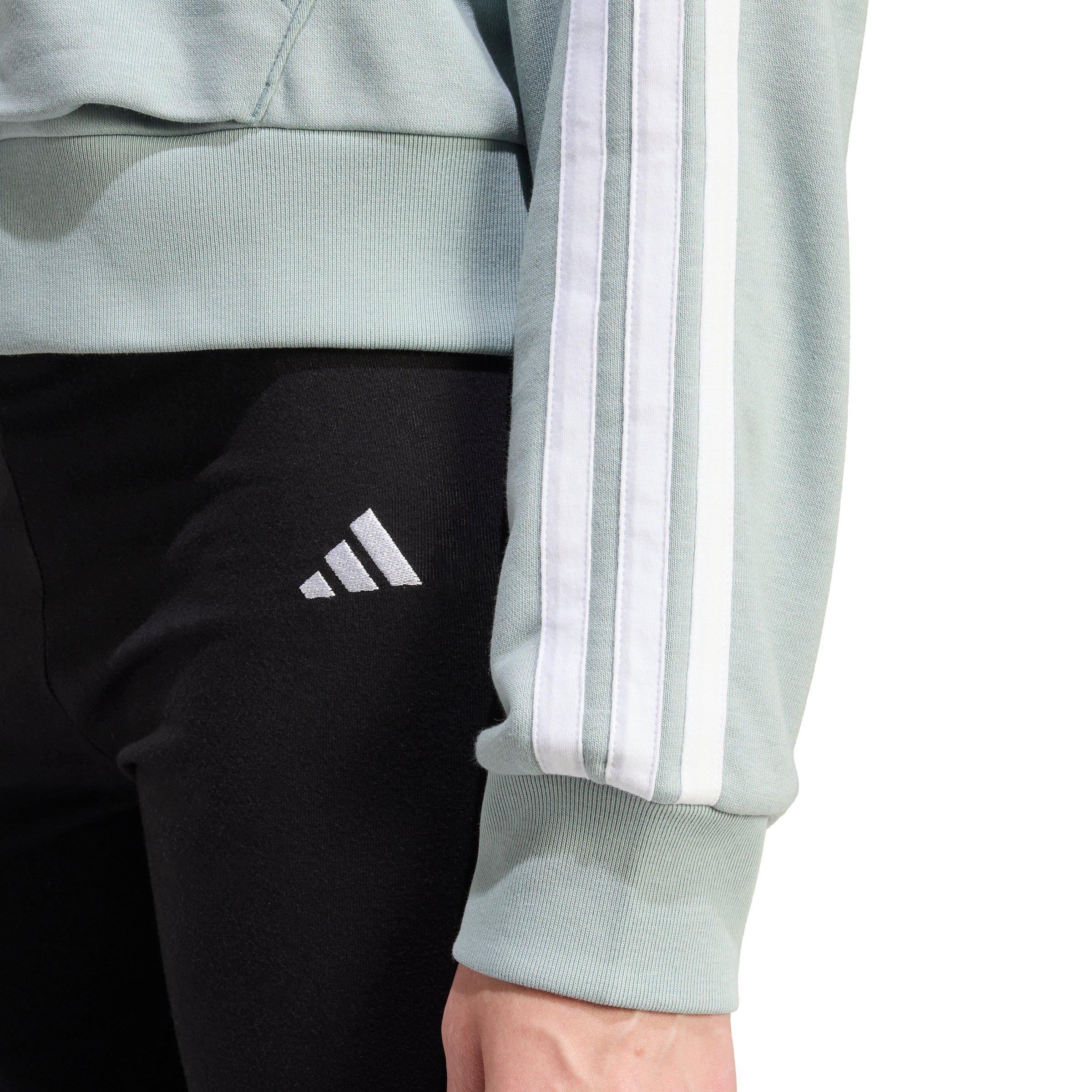 adidas Women's Essentials 3-Stripes French Terry Quarter-Zip Hoodie -Sage Green - SAGE GREEN Thumbnail View 4