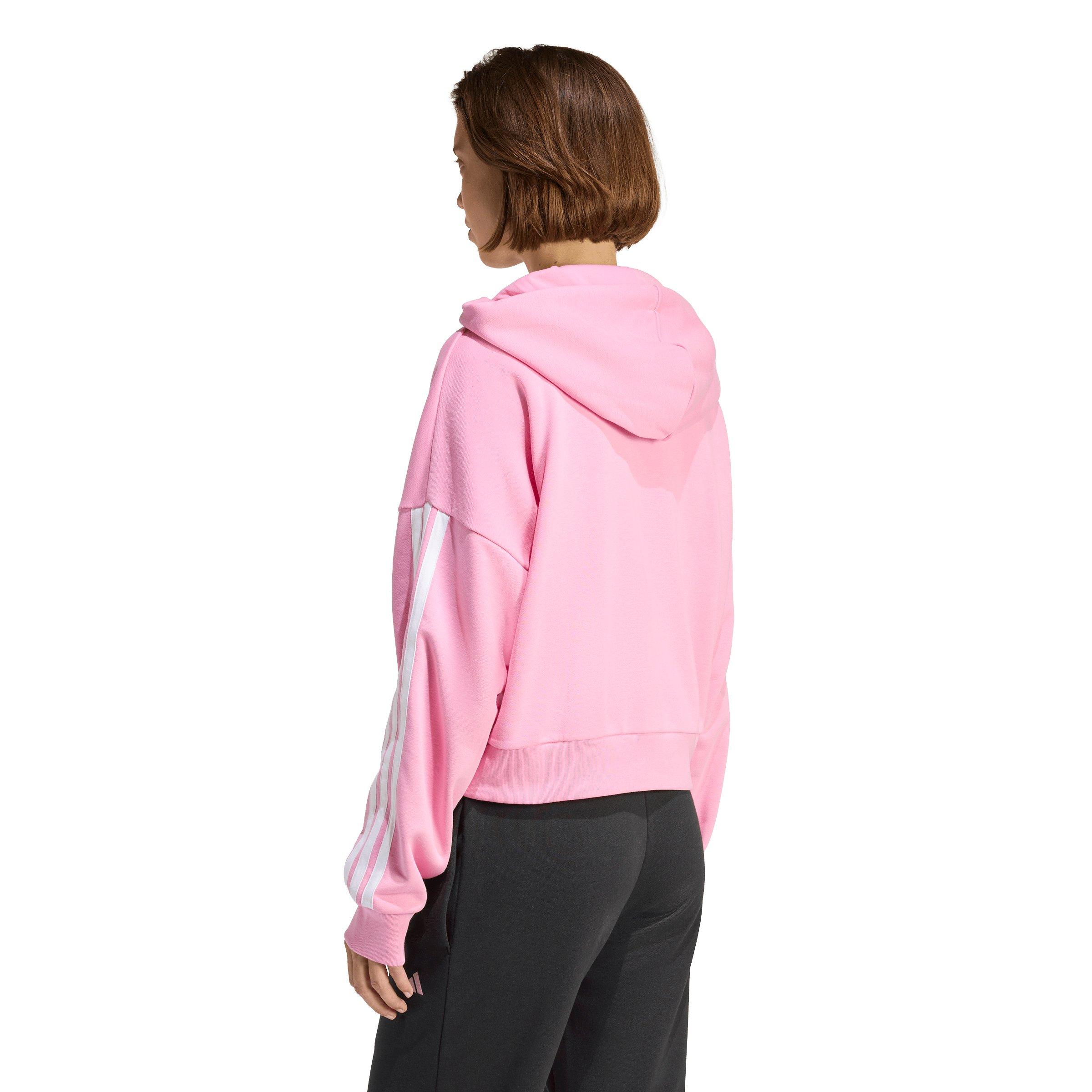 adidas Women's Essentials 3-Stripes French Terry Quarter-Zip Hoodie -Dk Pink - DK PINK Thumbnail View 2
